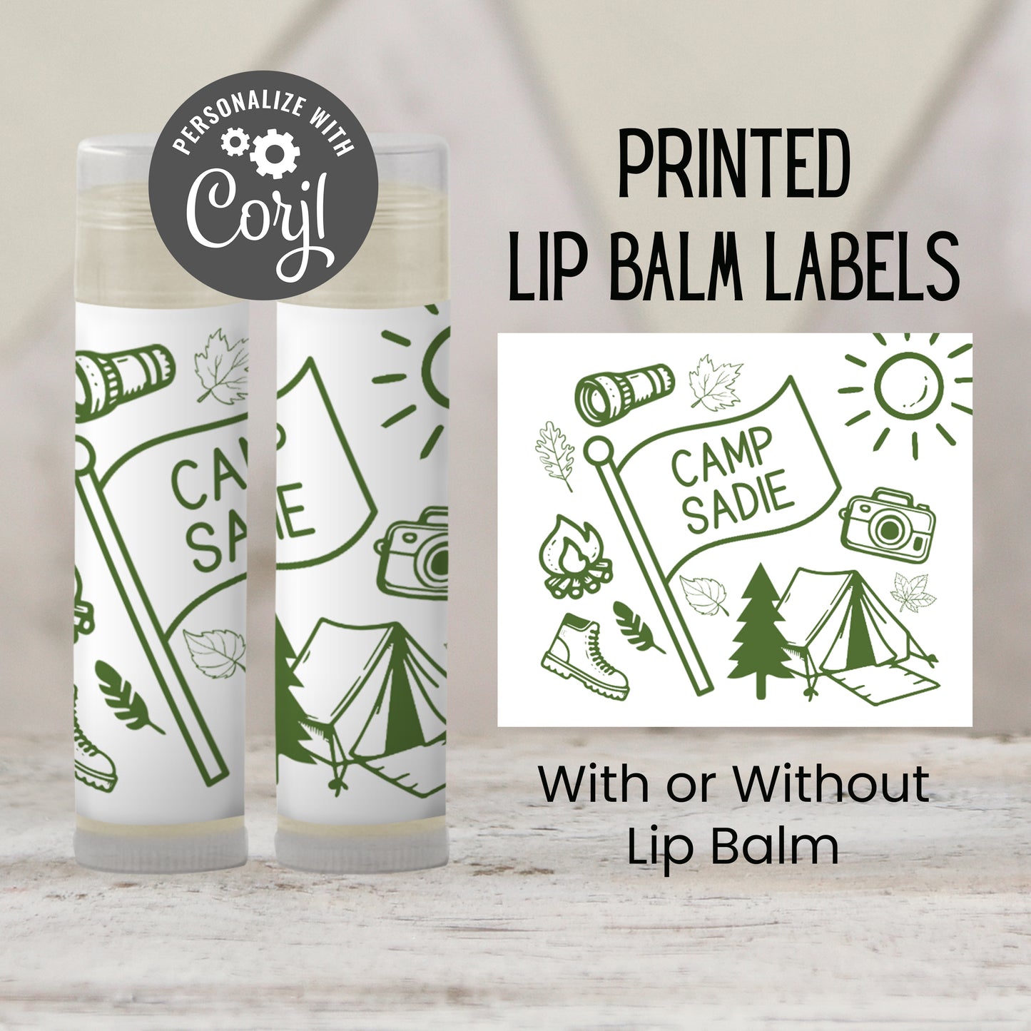 Camp Bach Chapstick Favors: Green Camping Theme Bachelorette or Birthday Gift