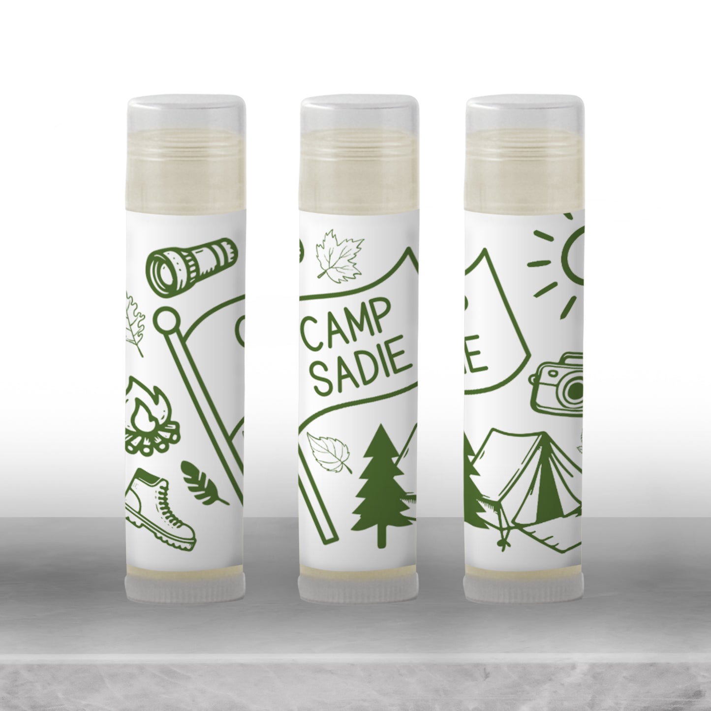 Camp Bach Lip Balm Label Template: Green Camping Theme Bachelorette or Birthday Favor