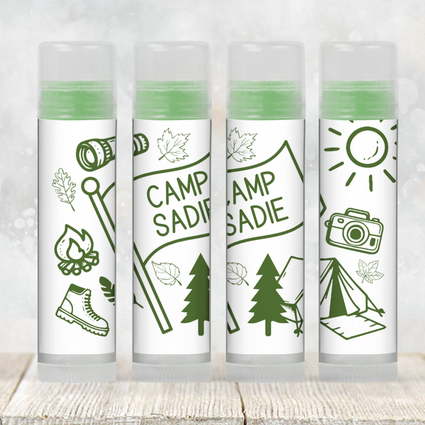 Camp Bach Lip Balm Label Template: Green Camping Theme Bachelorette or Birthday Favor