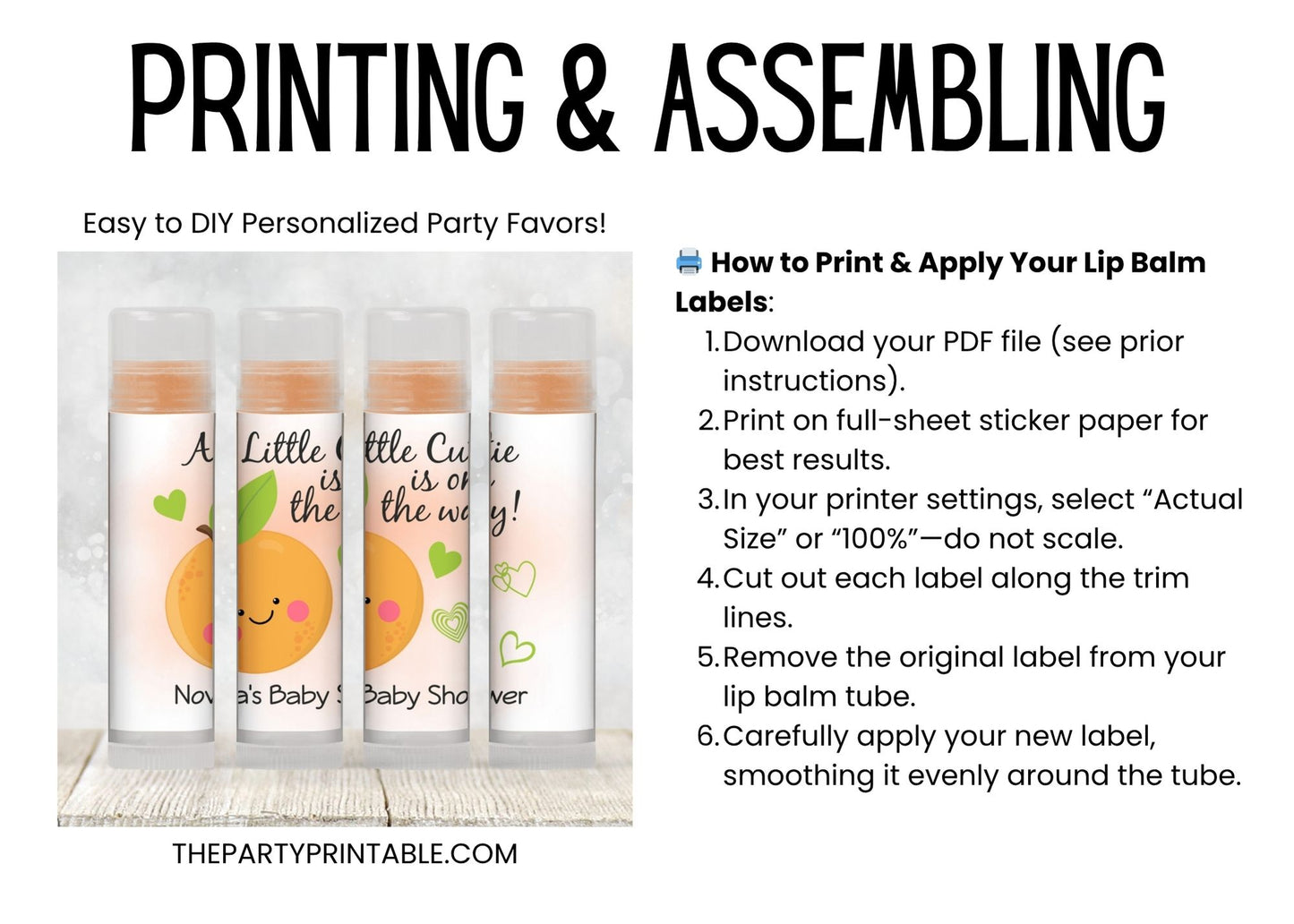 Little Cutie Lip Balm Label TEMPLATE | Citrus Baby Shower Favor | Editable Orange Chapstick Wrapper | A Little Cutie Is On The Way 4000