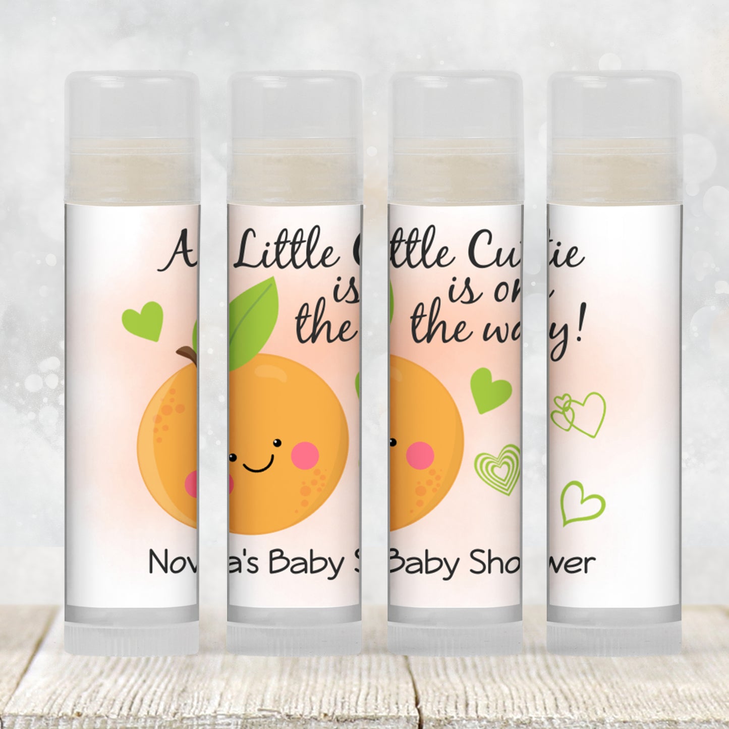 Little Cutie Baby Shower Lip Balm Favors | PRINTED Orange Citrus Labels or Lip Balm | A Little Cutie Is On The Way Party Stickers 4000