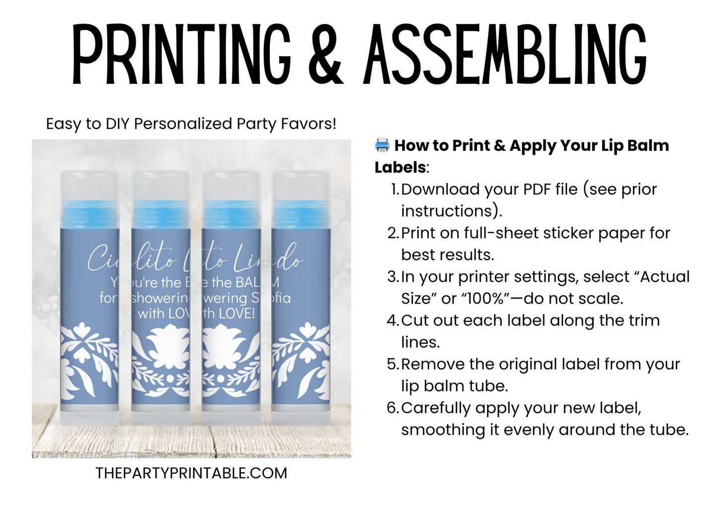 Blue Cielito Lindo Lip Balm Label TEMPLATE | Mexican Baby Shower Favor | Boy Baby Shower Fiesta | Papel Picado Printable 4001