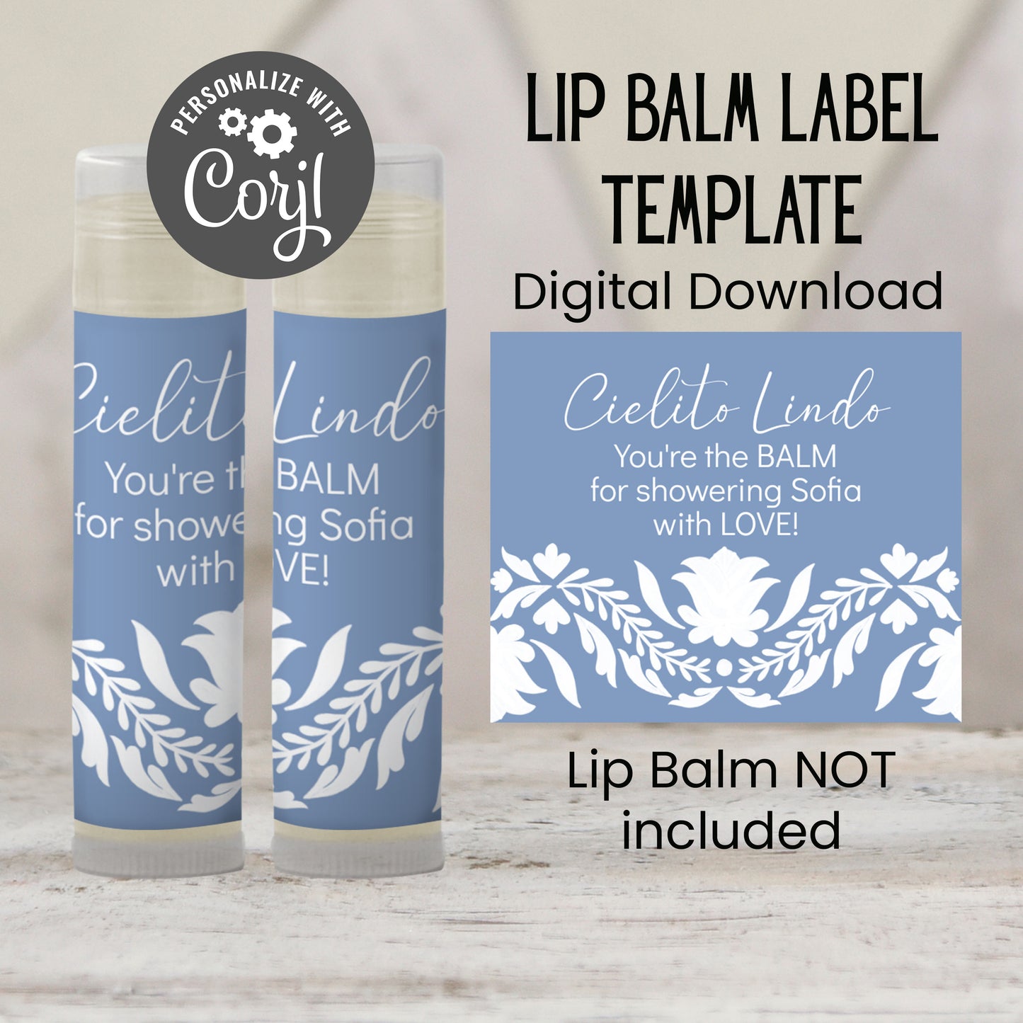 Blue Cielito Lindo Lip Balm Label TEMPLATE | Mexican Baby Shower Favor | Boy Baby Shower Fiesta | Papel Picado Printable 4001