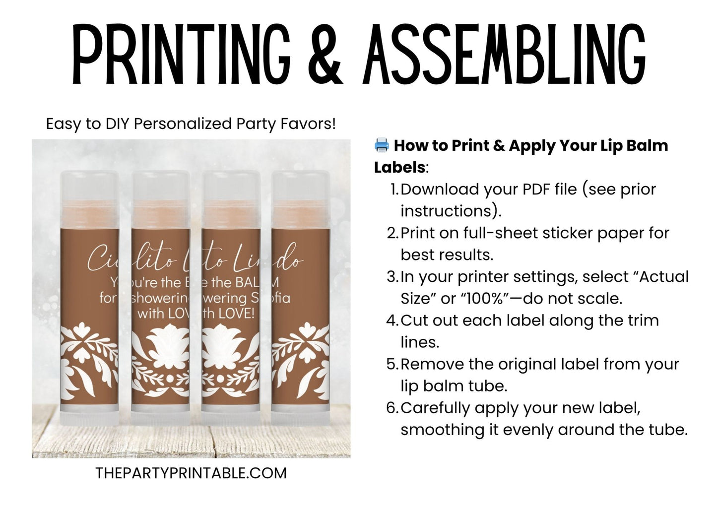 Brown Cielito Lindo Lip Balm Label TEMPLATE | Mexican Baby Shower Favor | Gender Neutral Fiesta | Papel Picado Printable 4001