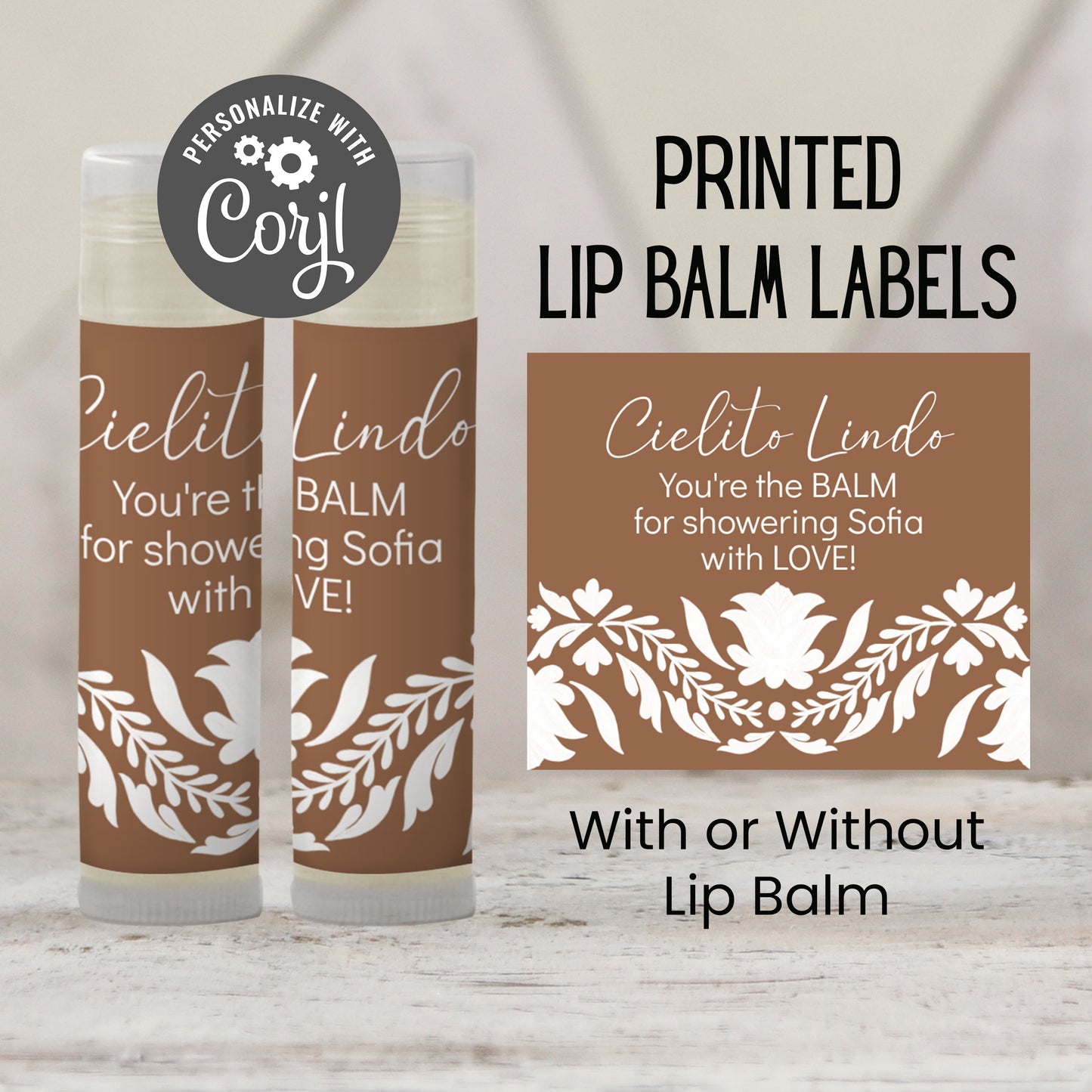 Brown Cielito Lindo PRINTED Lip Balm Labels | Mexican Baby Shower Favor | Gender Neutral Fiesta Chapstick | Papel Picado Favor 4001