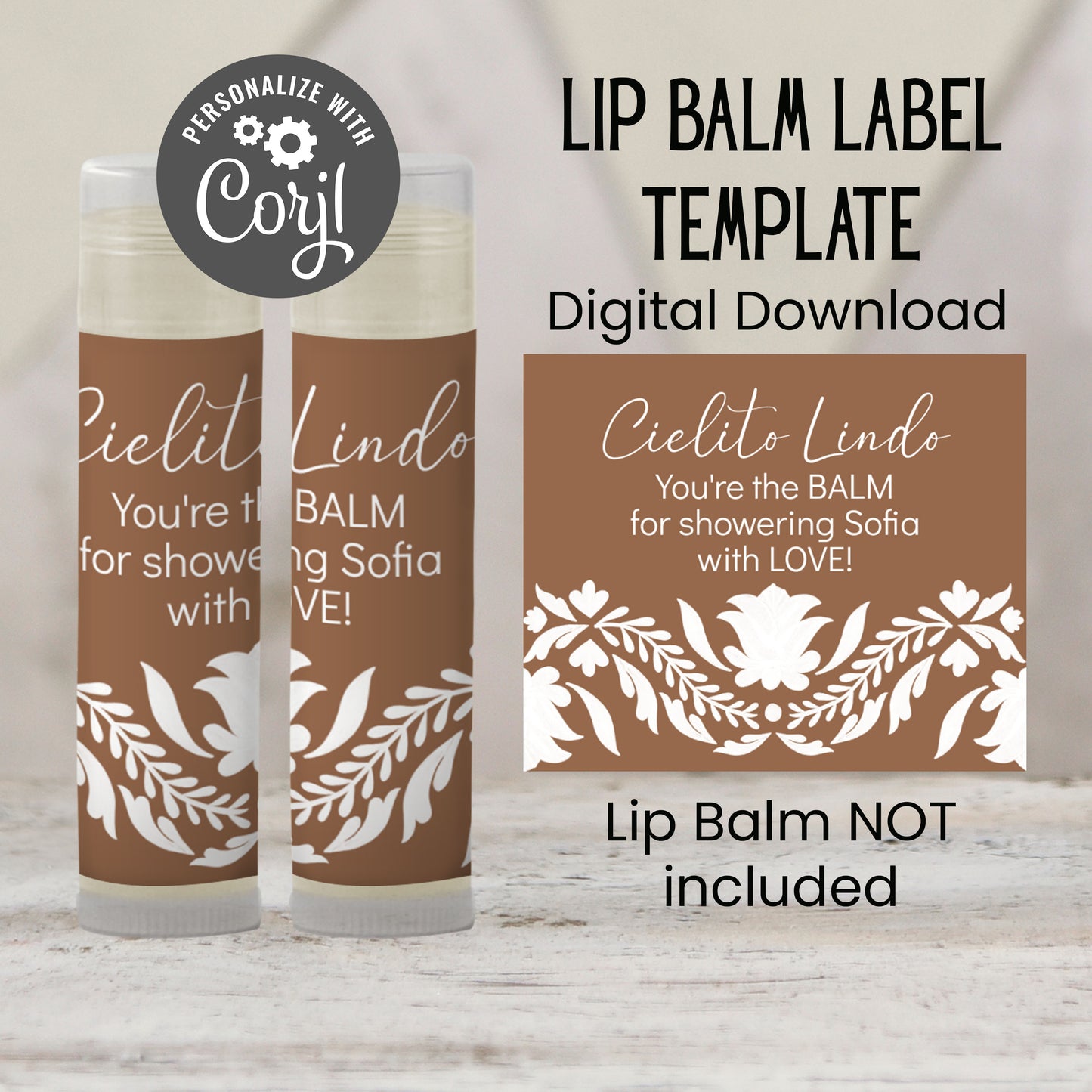 Brown Cielito Lindo Lip Balm Label TEMPLATE | Mexican Baby Shower Favor | Gender Neutral Fiesta | Papel Picado Printable 4001