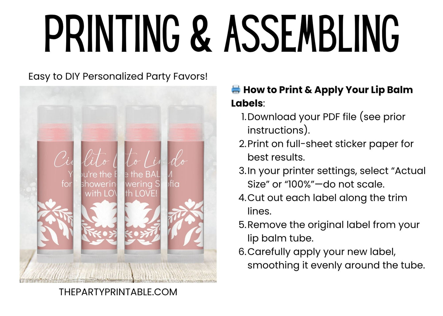 Pink Cielito Lindo Lip Balm Label TEMPLATE | Mexican Baby Shower Favor | Girl Baby Shower Fiesta | Papel Picado Printable 4001