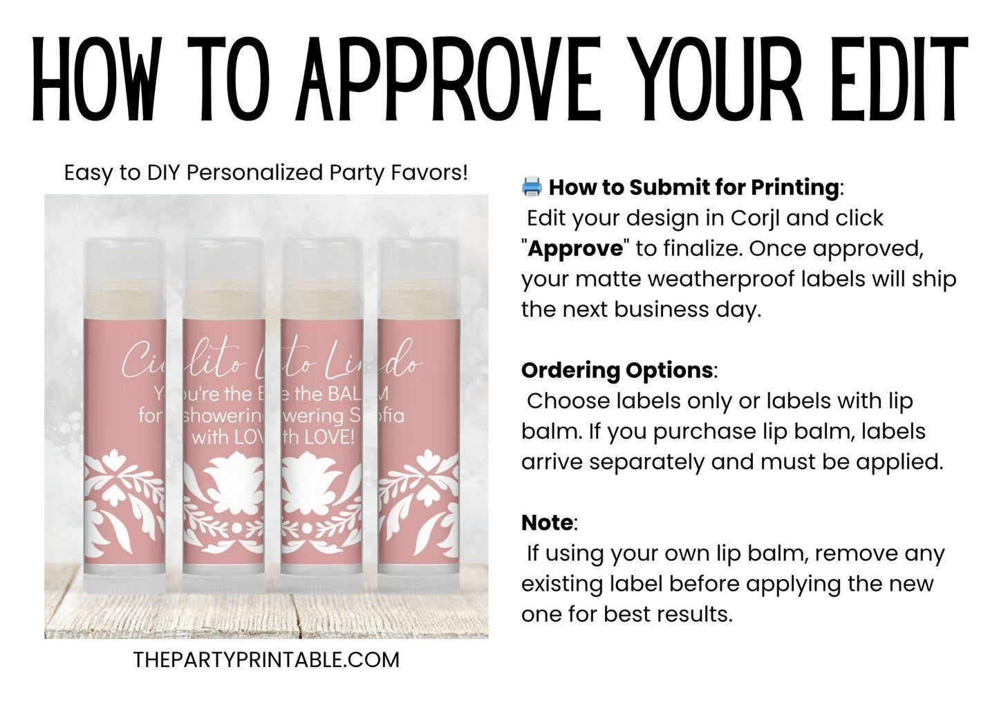 Pink Cielito Lindo PRINTED Lip Balm Labels | Mexican Baby Shower Favor | Girl Fiesta Chapstick | Papel Picado Party Favor 4001