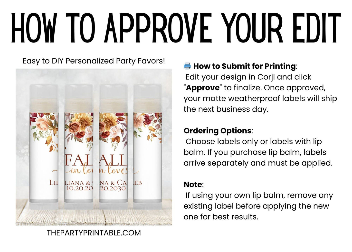 Fall in Love Chapstick Favors: Fall Floral Wedding, Baby Shower, or Bridal Shower Gift