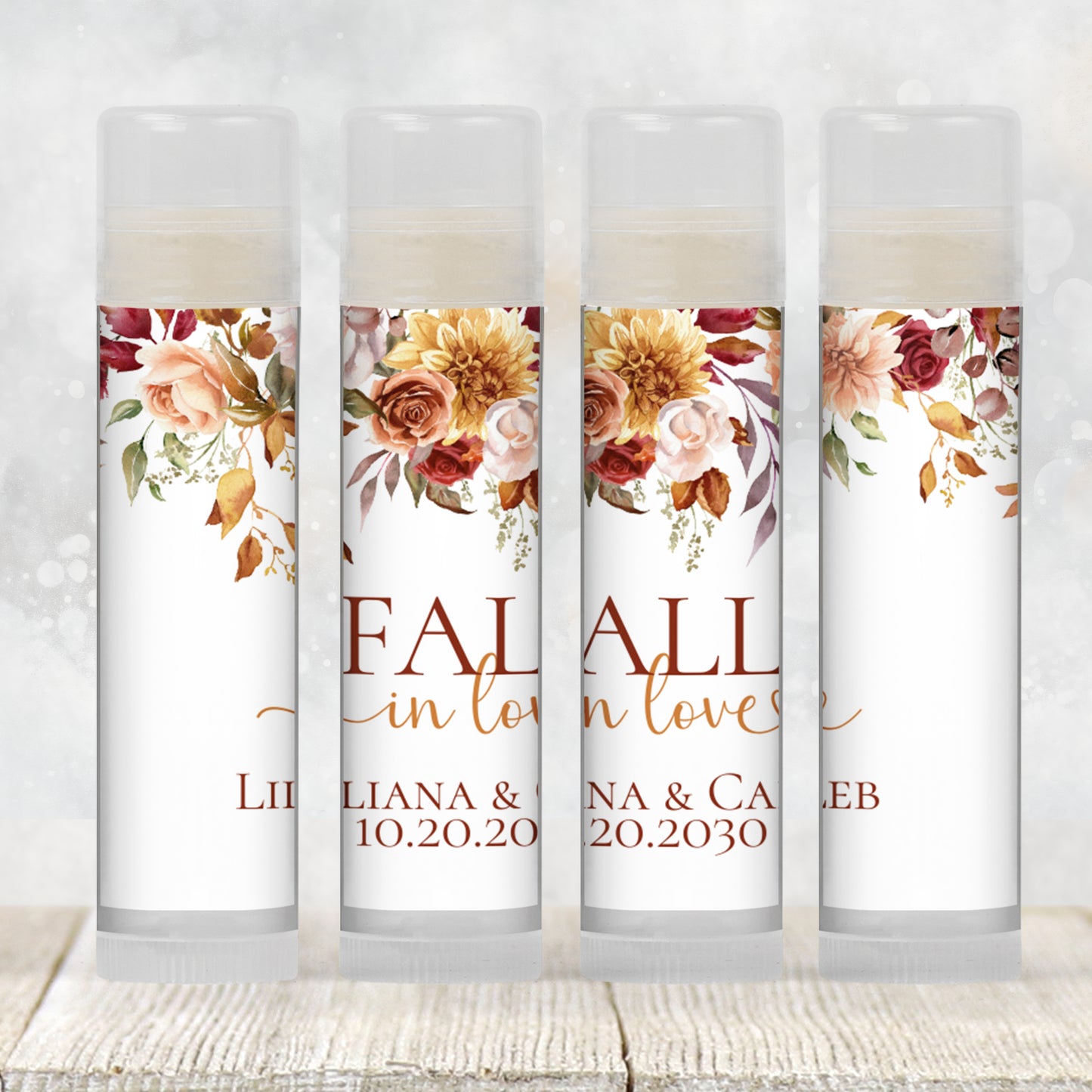 Fall in Love Chapstick Favors: Fall Floral Wedding, Baby Shower, or Bridal Shower Gift