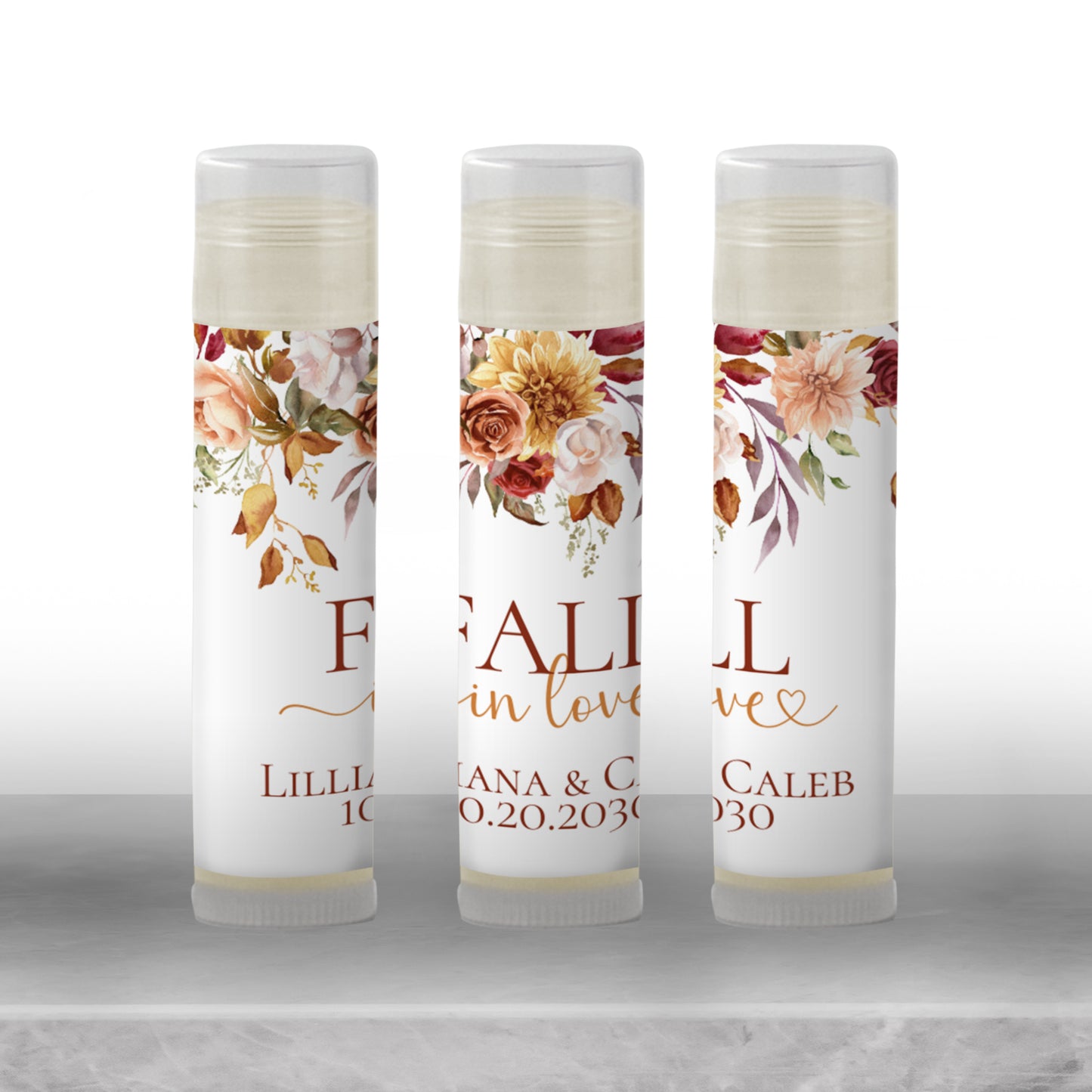 Fall in Love Chapstick Favors: Fall Floral Wedding, Baby Shower, or Bridal Shower Gift