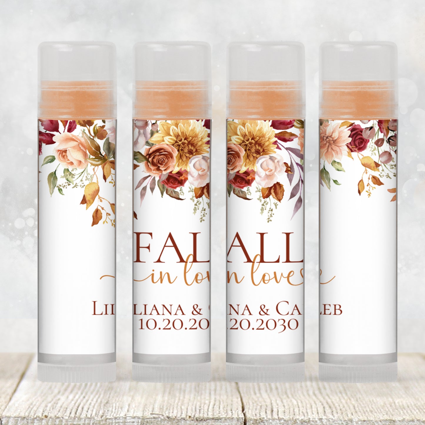 Fall in Love Lip Balm Label Template: Fall Floral Baby Shower, Rustic Wedding, or Bridal Shower Favor