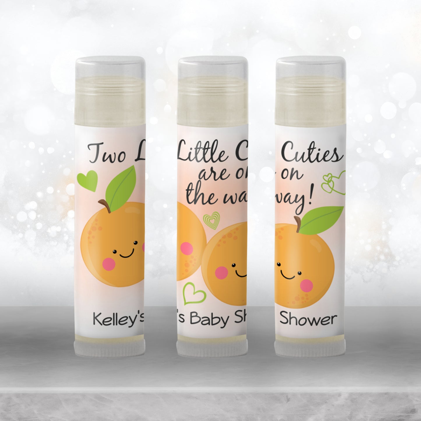 Two Little Cuties Lip Balm Label TEMPLATE | Twin Baby Shower Printable | Editable Orange Citrus Theme Labels for Twin Girls or Boys 4004