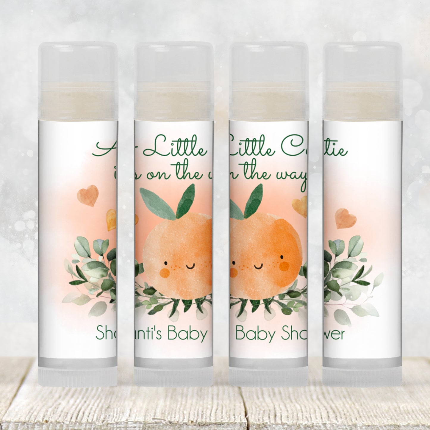 Little Cutie Baby Shower Lip Balm Favors | PRINTED Citrus Orange Labels or Lip Balm | Summer Fruit Theme Party Favors for Guests 4005