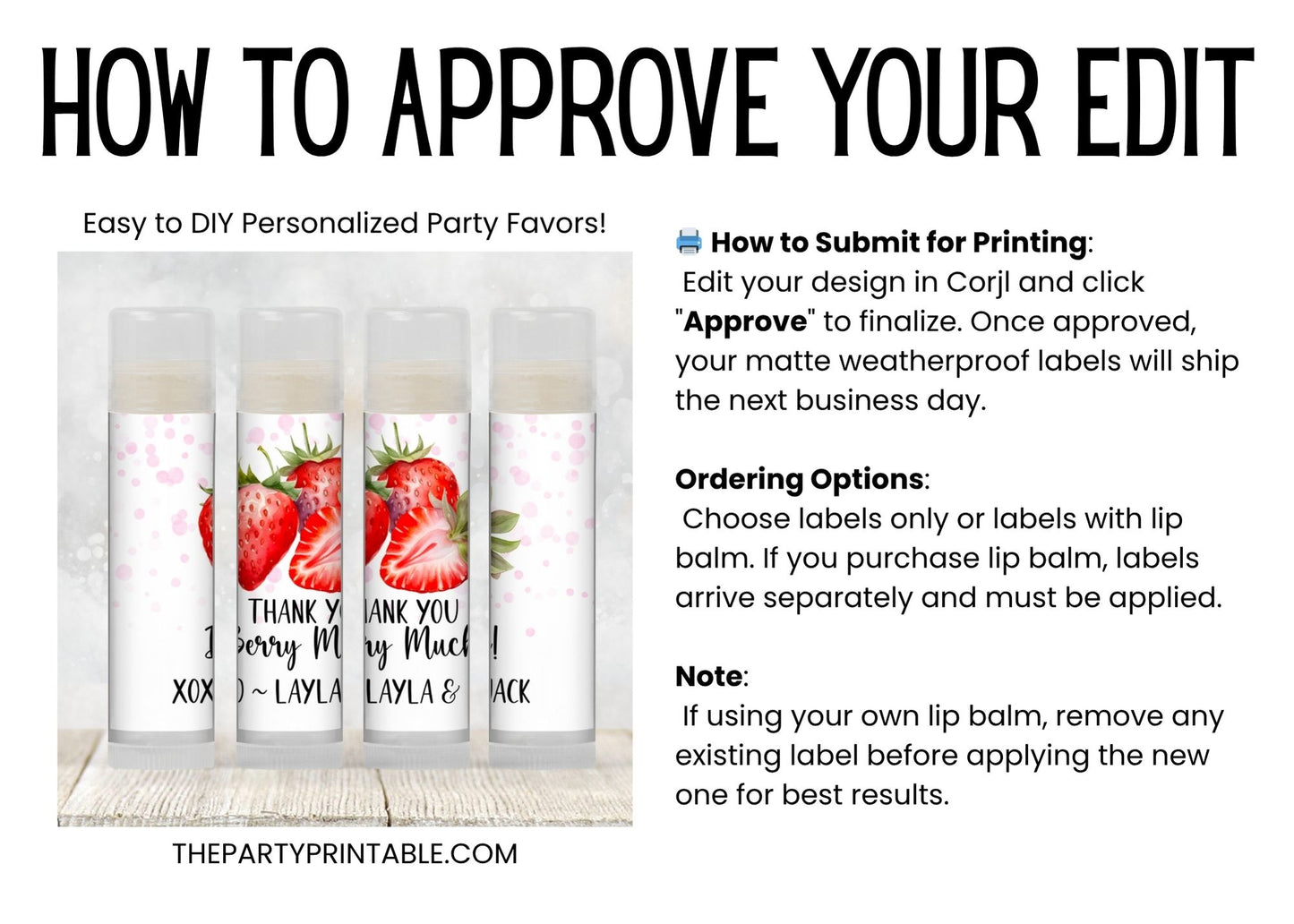 Berry Sweet Baby Shower Lip Balm Favors | PRINTED Strawberry Party Labels or Lip Balm | Summer Fruit Girl Baby Shower Guest Gifts 4025