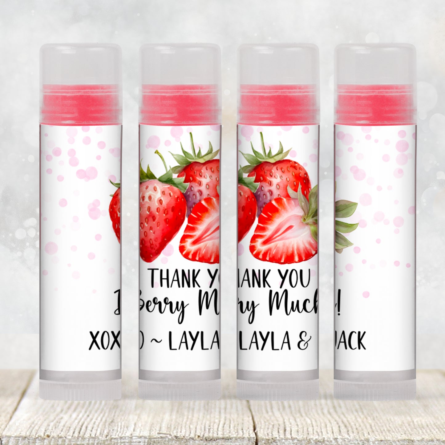 Berry Sweet Baby Shower Party Favors | Lip Balm Label TEMPLATE | Strawberry Theme Printable | Thank You Berry Much Fruit Stickers 4025