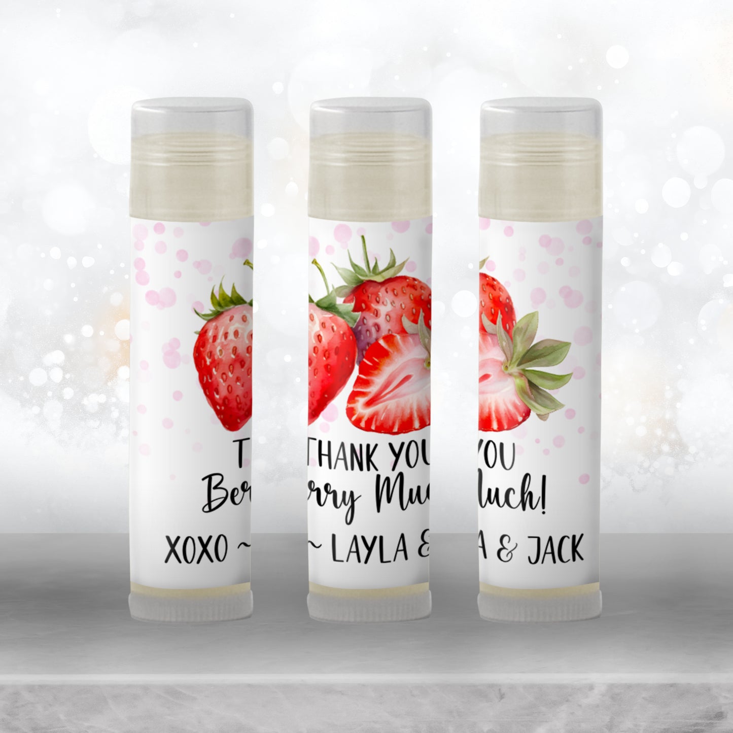 Berry Sweet Baby Shower Party Favors | Lip Balm Label TEMPLATE | Strawberry Theme Printable | Thank You Berry Much Fruit Stickers 4025