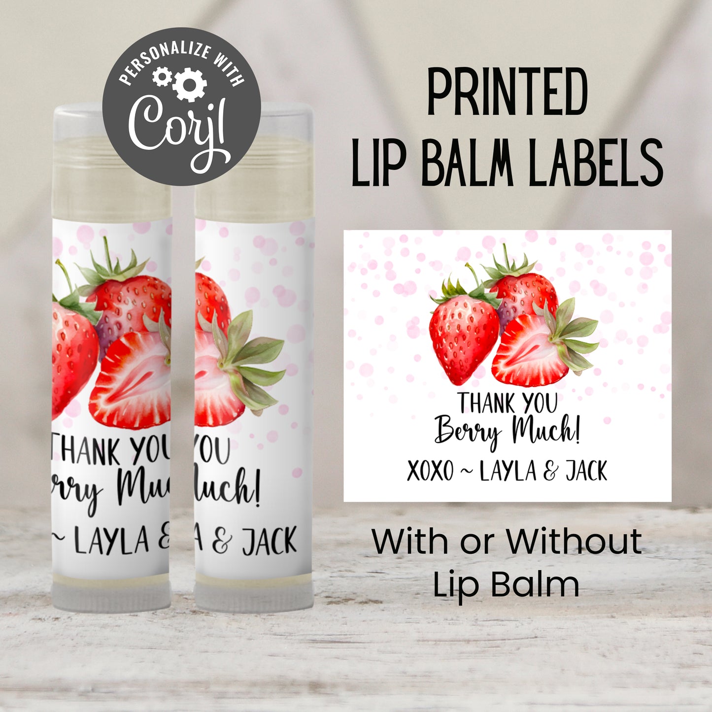 Berry Sweet Baby Shower Lip Balm Favors | PRINTED Strawberry Party Labels or Lip Balm | Summer Fruit Girl Baby Shower Guest Gifts 4025