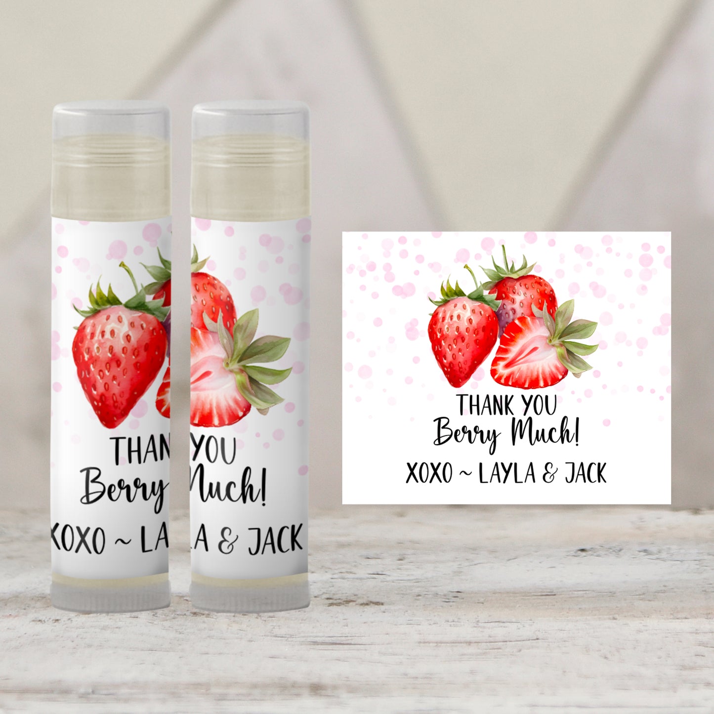 Berry Sweet Baby Shower Party Favors | Lip Balm Label TEMPLATE | Strawberry Theme Printable | Thank You Berry Much Fruit Stickers 4025