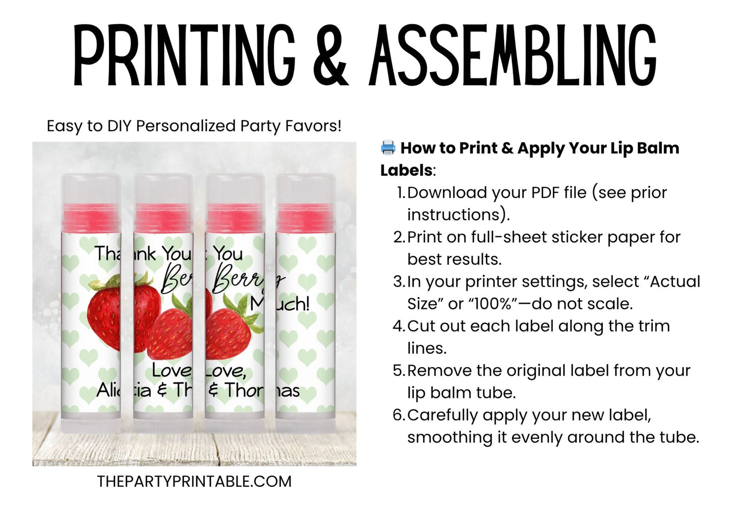 A Berry Sweet Baby Shower Party Favors | Lip Balm Label TEMPLATE | Editable Strawberry Theme for Summer Girl Baby Shower Stickers 4026