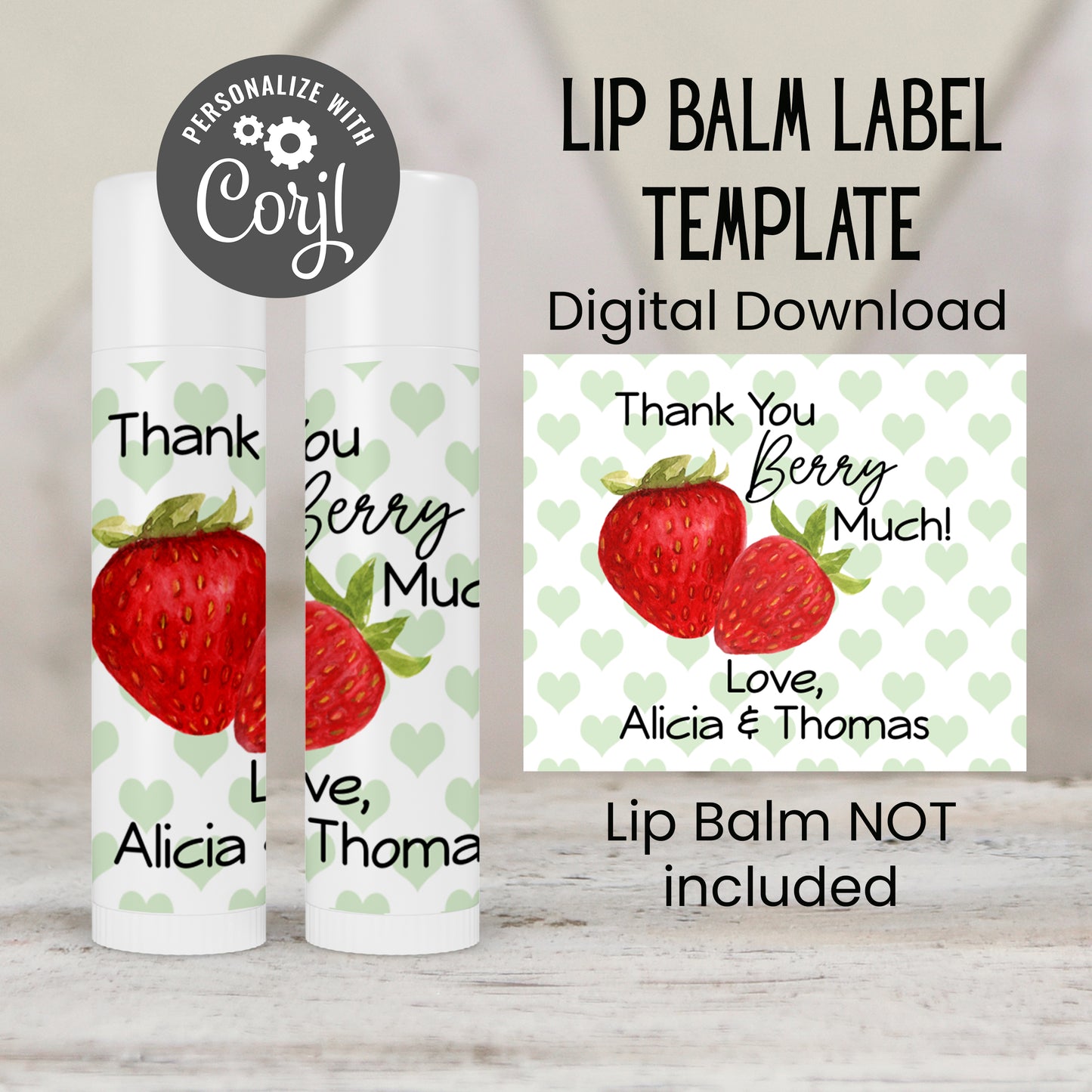A Berry Sweet Baby Shower Party Favors | Lip Balm Label TEMPLATE | Editable Strawberry Theme for Summer Girl Baby Shower Stickers 4026
