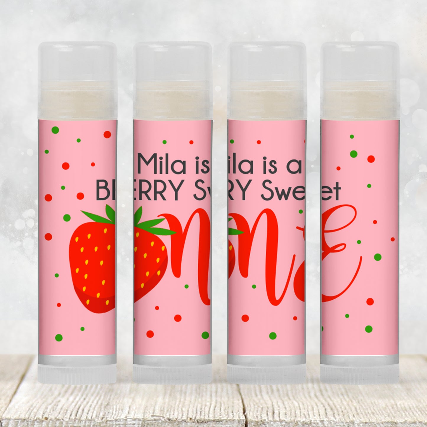 A Berry Sweet One First Birthday Favors Lip Balm | PRINTED Strawberry Labels or Lip Balm Favors | Girl 1st Birthday Party Guest Gifts 4029