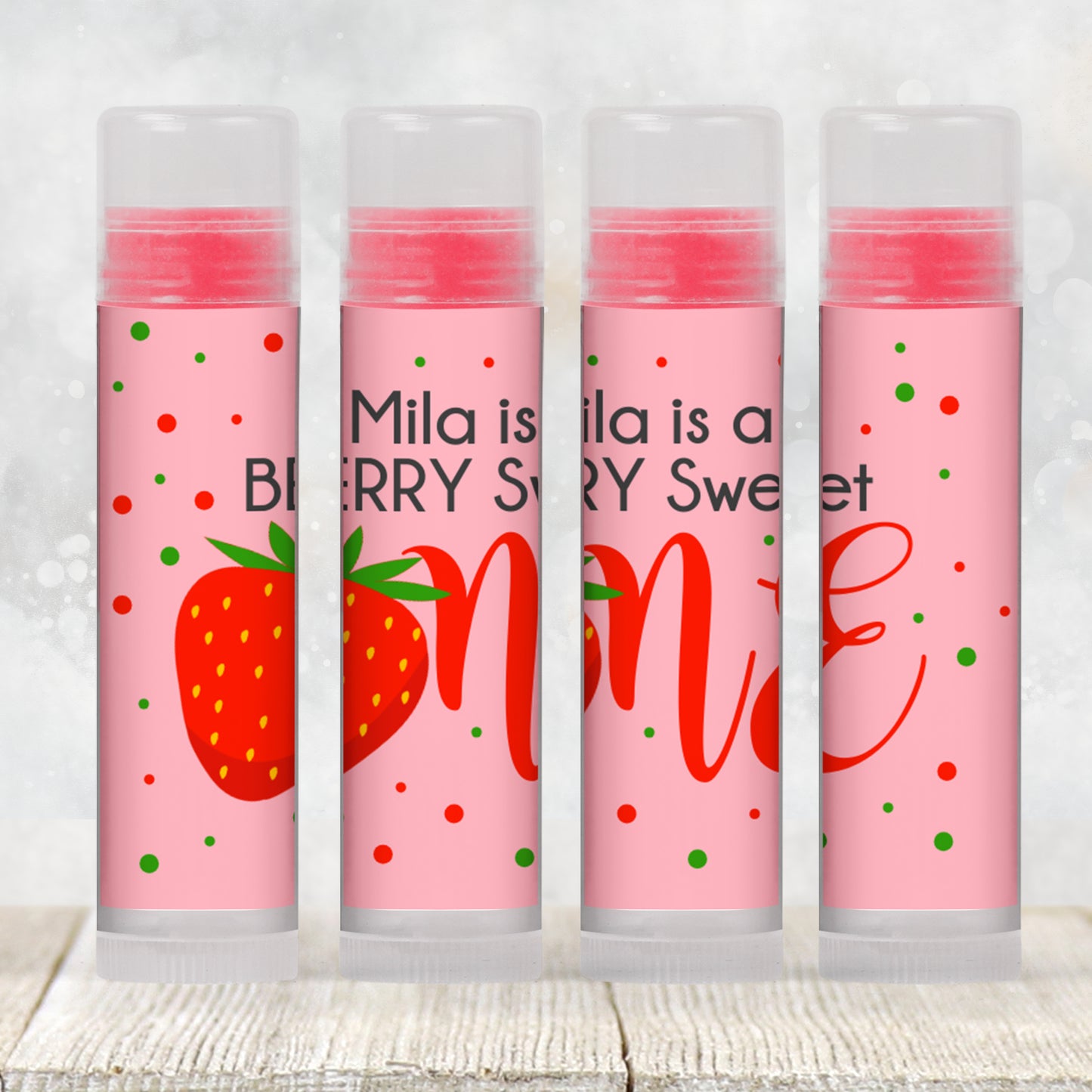 A Berry Sweet One First Birthday Favors Lip Balm Label TEMPLATE | Strawberry Theme Printable | Girl 1st Birthday Party Stickers 4029