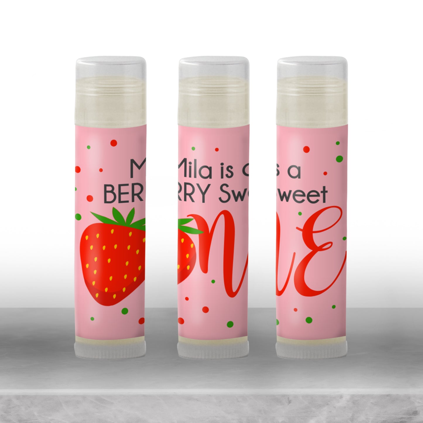 A Berry Sweet One First Birthday Favors Lip Balm Label TEMPLATE | Strawberry Theme Printable | Girl 1st Birthday Party Stickers 4029