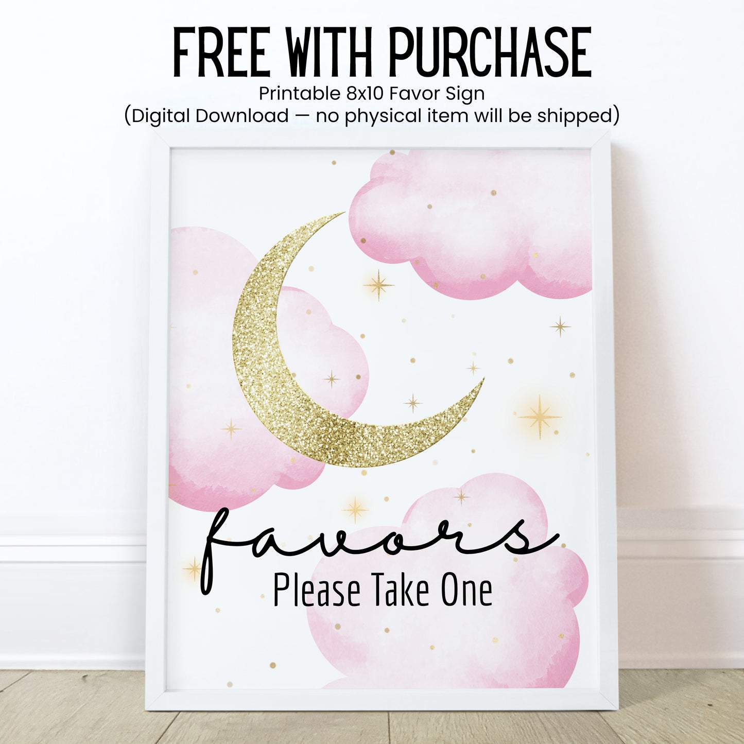 Pink Over the Moon Baby Shower Favor Lip Balm Label TEMPLATE | Editable Girl Celestial Theme | Printable Stars and Moon Party Sticker 4032