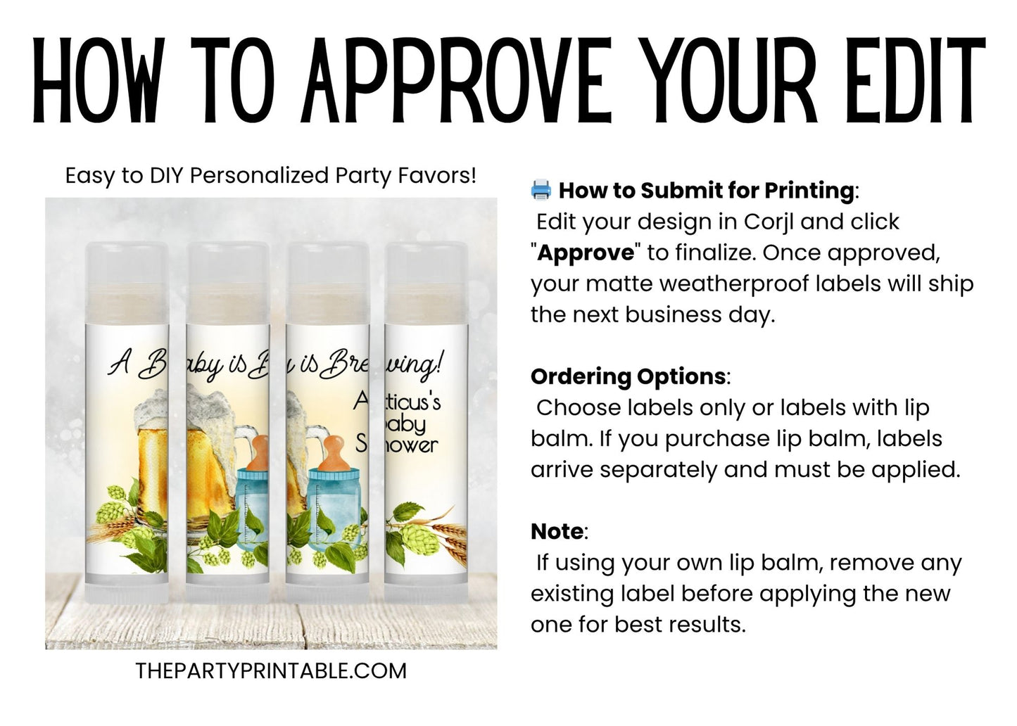 Baby Is Brewing Baby Shower Lip Balm Favors: Beer Theme Boy Party Guest Gift