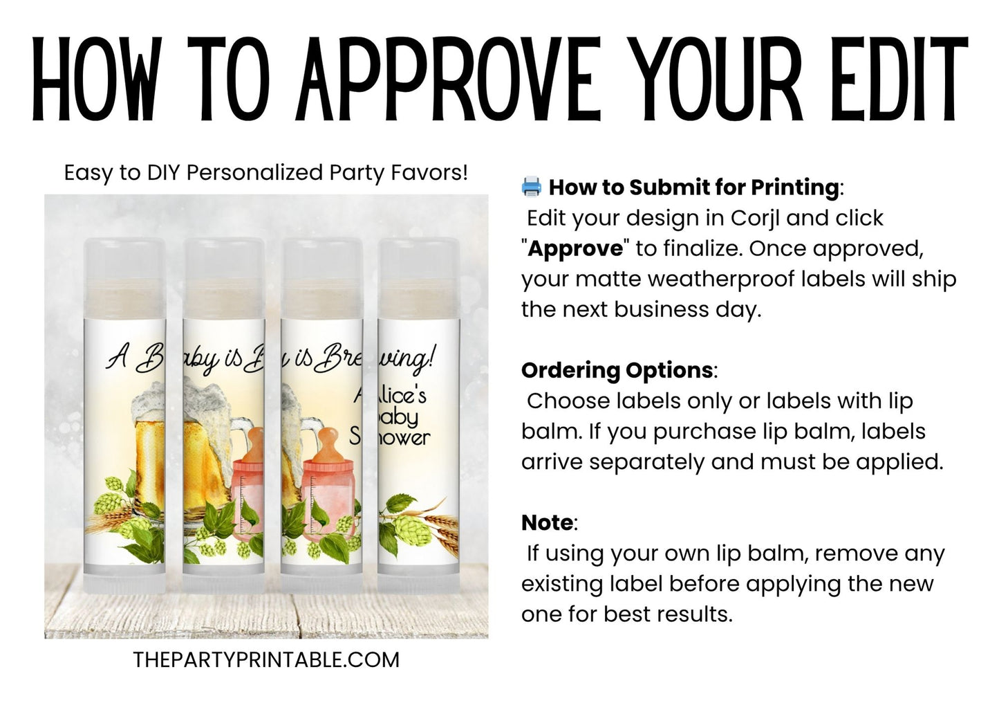 Baby Is Brewing Baby Shower Lip Balm Favors: Beer Theme Girl Party Guest Gift