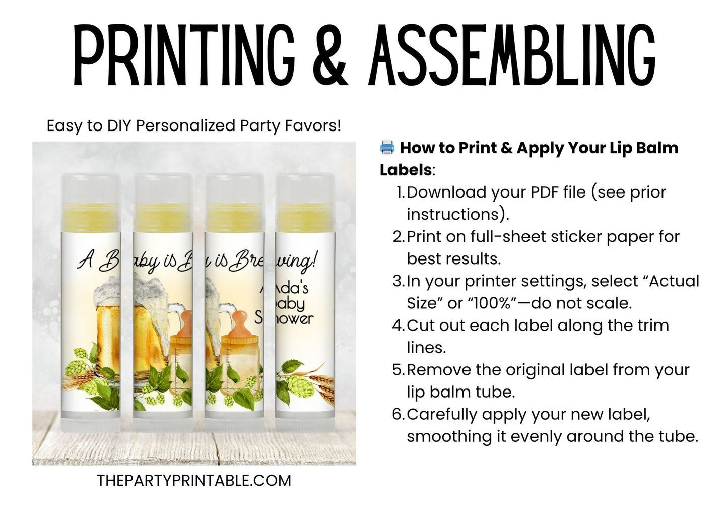 Baby Is Brewing Lip Balm Label Template: Beer Theme Gender Neutral Baby Shower Favor (Digital Download)