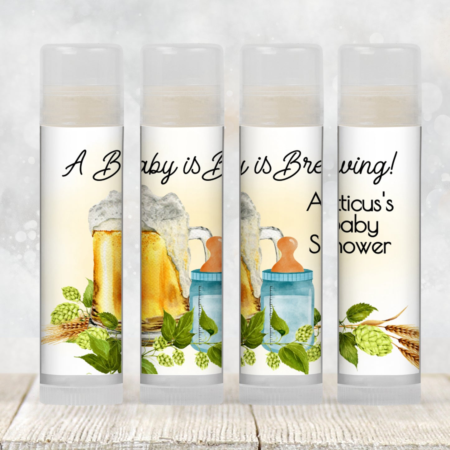 Baby Is Brewing Baby Shower Lip Balm Favors: Beer Theme Boy Party Guest Gift