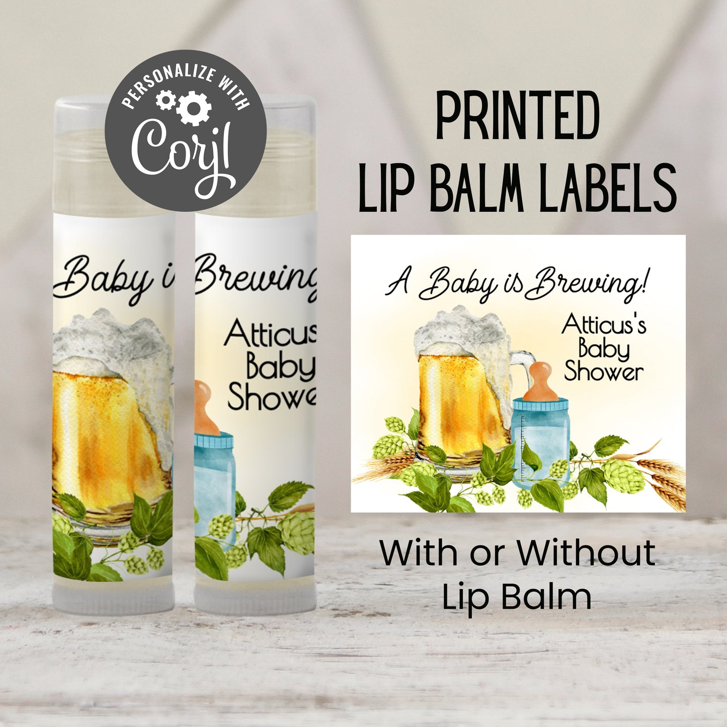 Baby Is Brewing Baby Shower Lip Balm Favors: Beer Theme Boy Party Guest Gift
