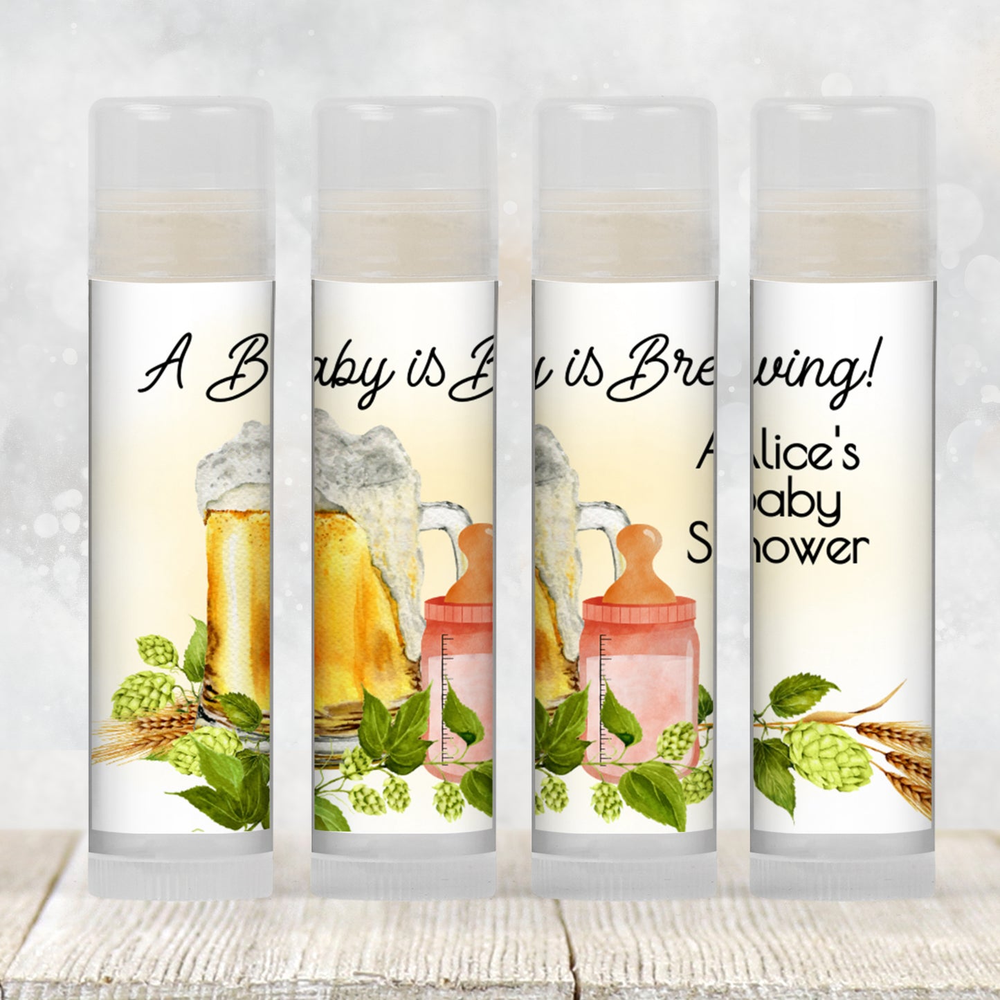 Baby Is Brewing Baby Shower Lip Balm Favors: Beer Theme Girl Party Guest Gift