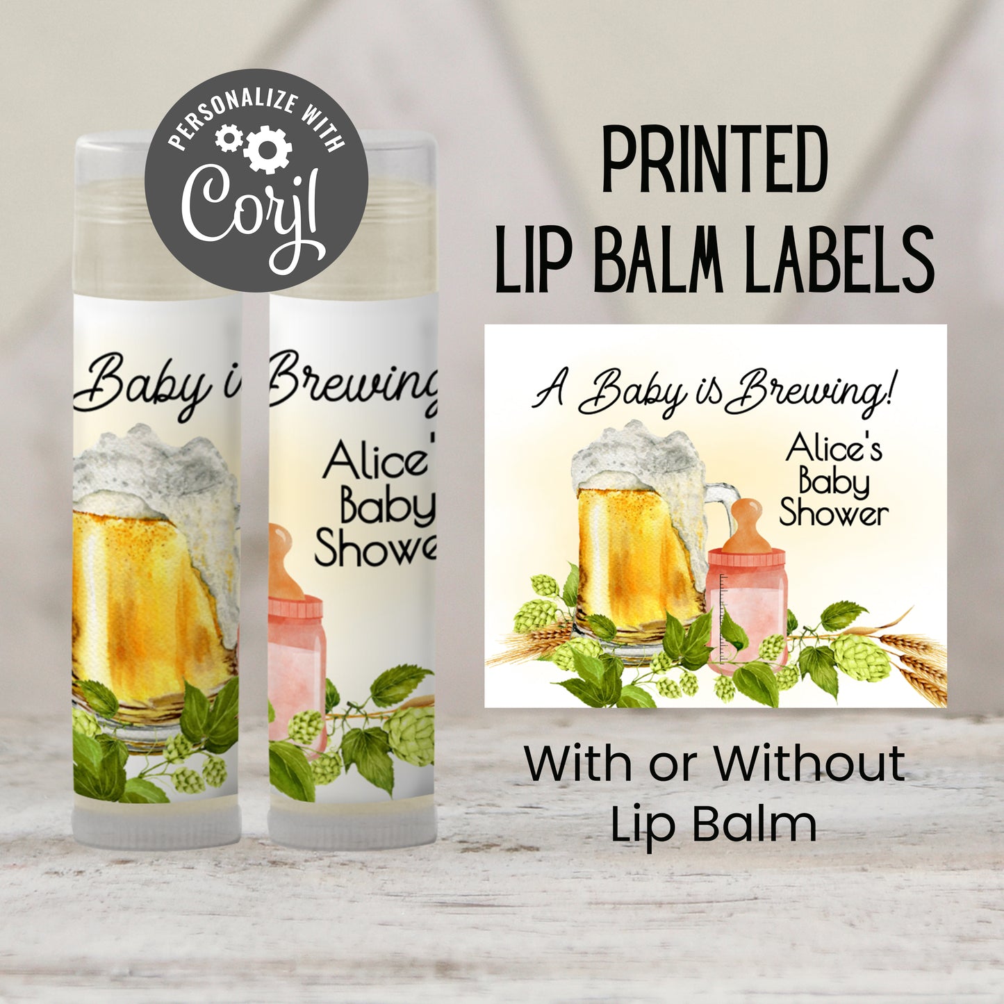 Baby Is Brewing Baby Shower Lip Balm Favors: Beer Theme Girl Party Guest Gift