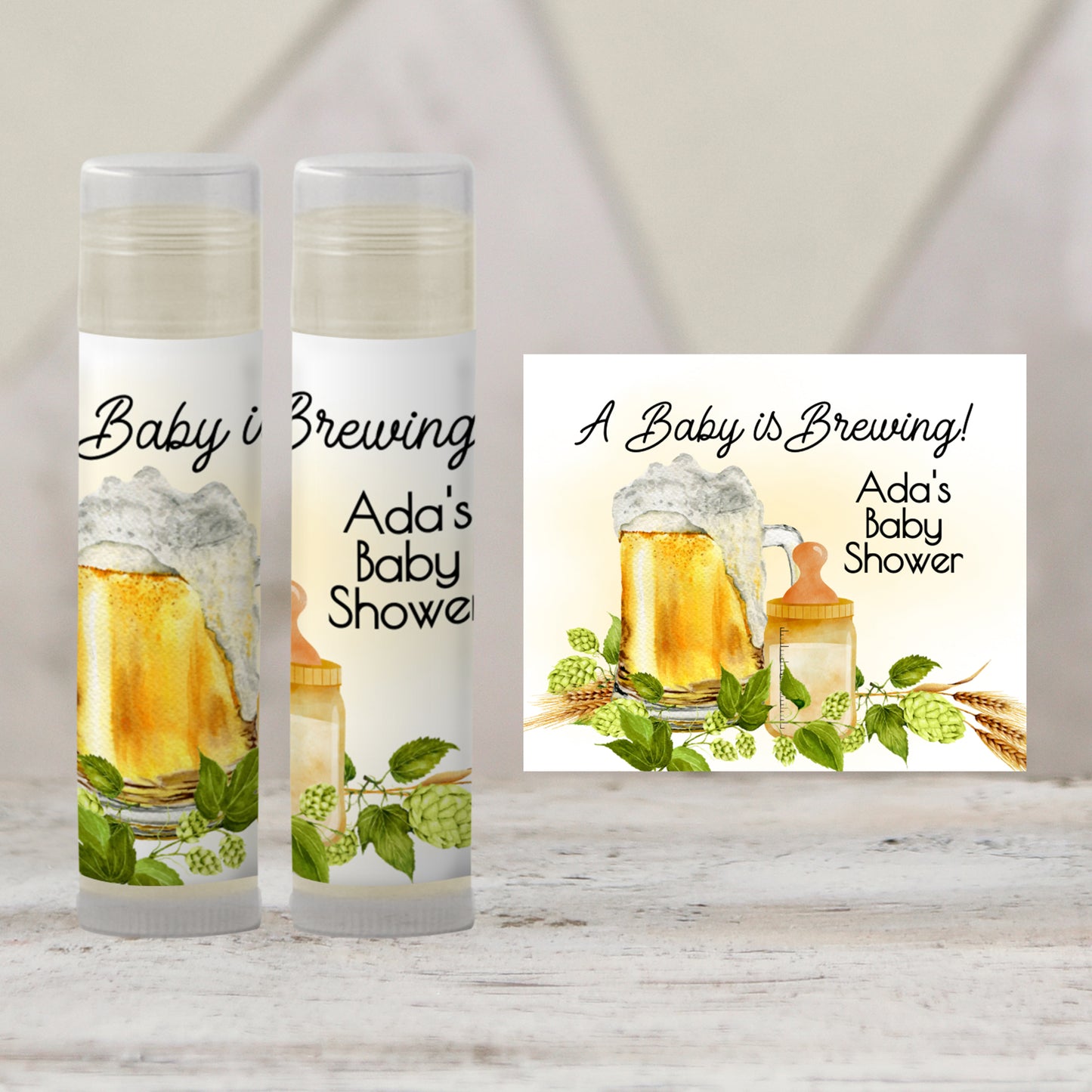 Baby Is Brewing Baby Shower Lip Balm Favors: Beer Theme Gender Neutral Guest Gift