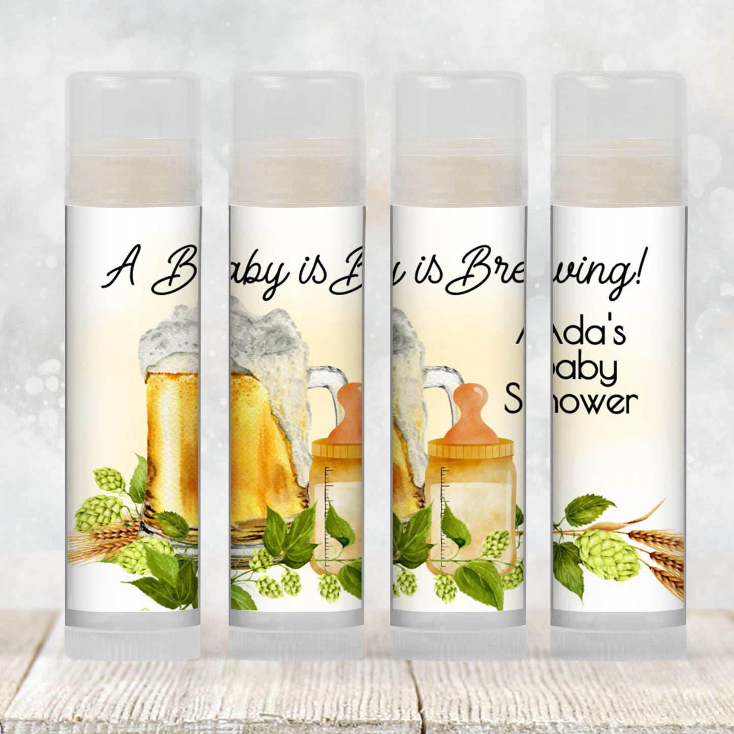 Baby Is Brewing Baby Shower Lip Balm Favors: Beer Theme Gender Neutral Guest Gift