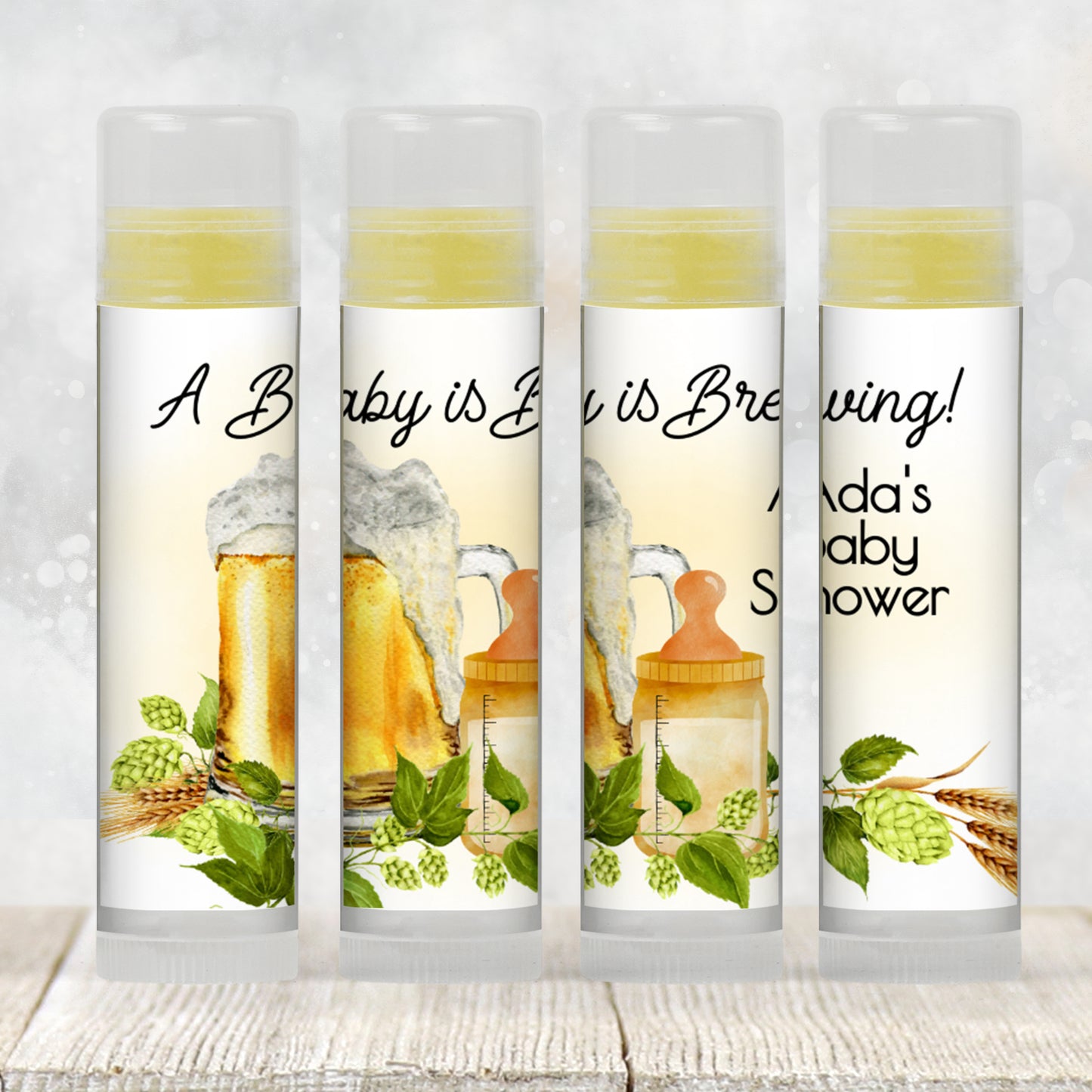 Baby Is Brewing Lip Balm Label Template: Beer Theme Gender Neutral Baby Shower Favor (Digital Download)