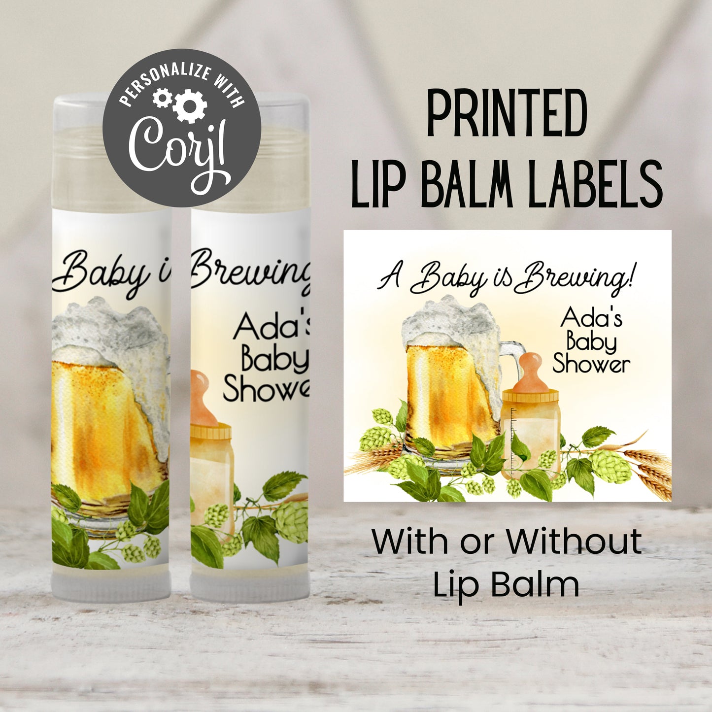 Baby Is Brewing Baby Shower Lip Balm Favors: Beer Theme Gender Neutral Guest Gift