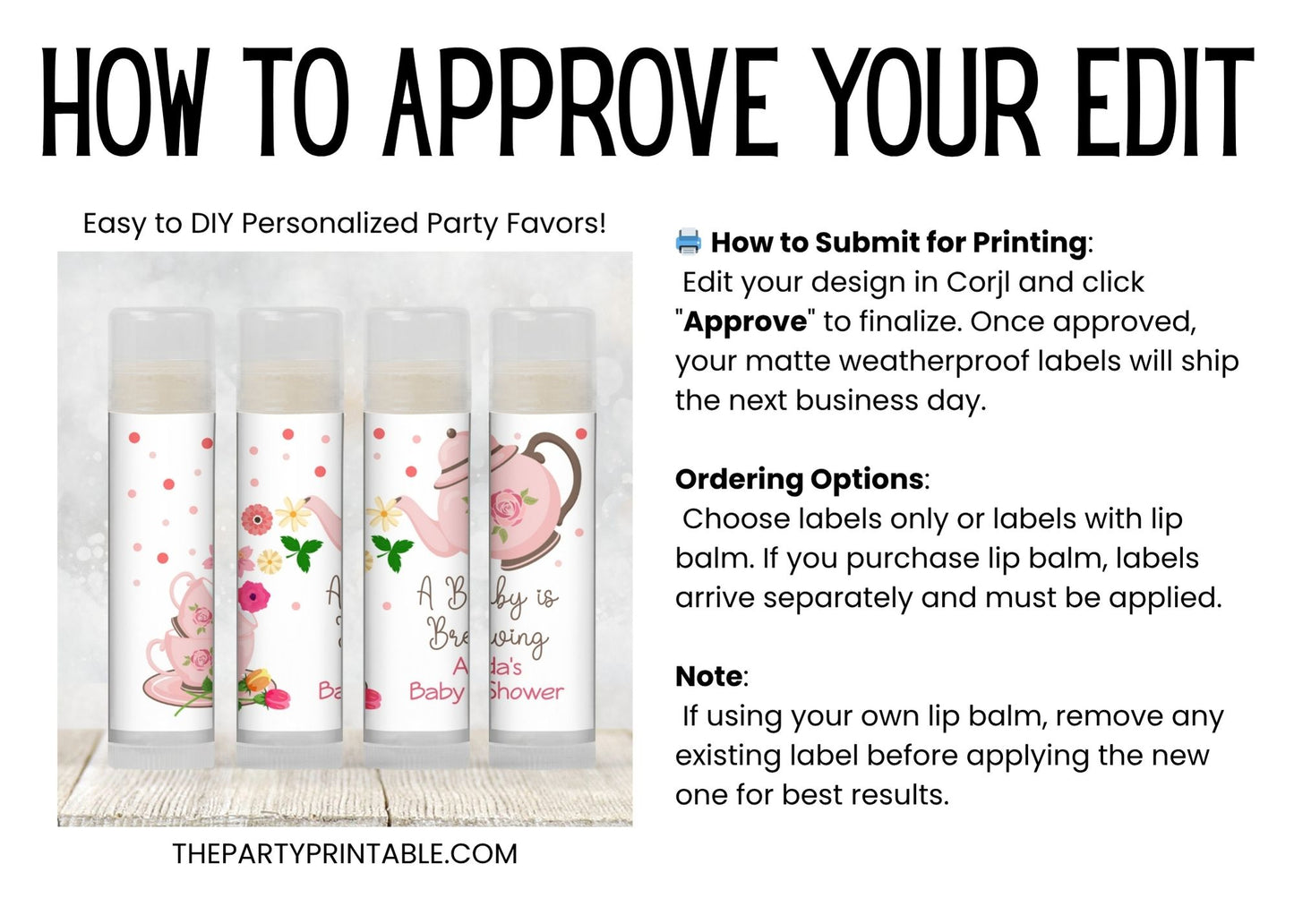 Tea Party Baby Shower Lip Balm Favors: A Baby is Brewing Brunch Guest Gift