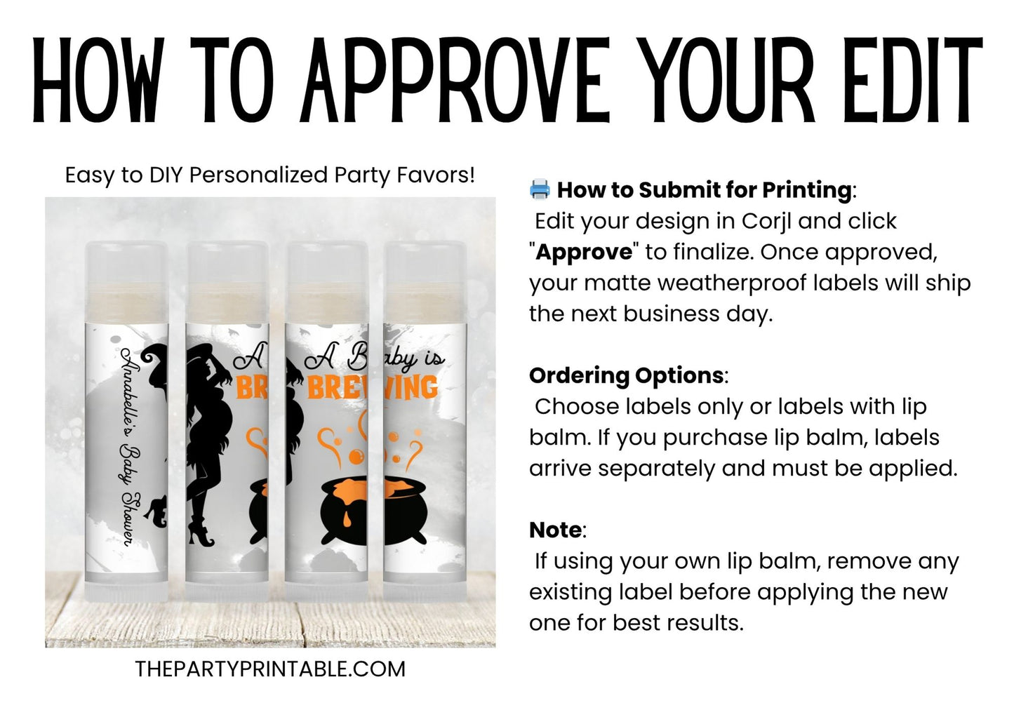 Baby Is Brewing Baby Shower Favors Lip Balm | PRINTED Halloween Witch Cauldron Labels or Lip Balm | October Baby Girl Fall Party Favors 4038