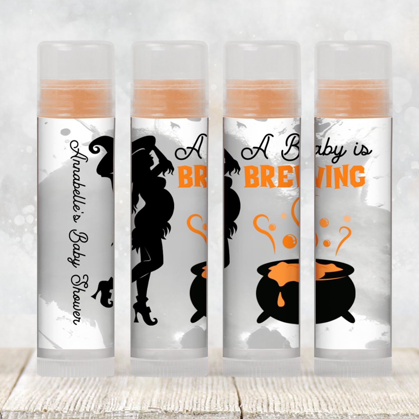 Baby Is Brewing Baby Shower Favors Lip Balm Label TEMPLATE | Halloween Witch Cauldron Theme | Orange October Baby Shower Printable 4038