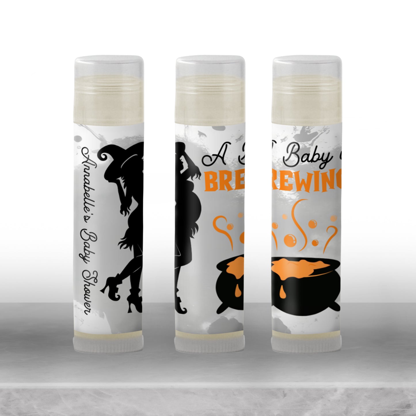 Baby Is Brewing Baby Shower Favors Lip Balm | PRINTED Halloween Witch Cauldron Labels or Lip Balm | October Baby Girl Fall Party Favors 4038
