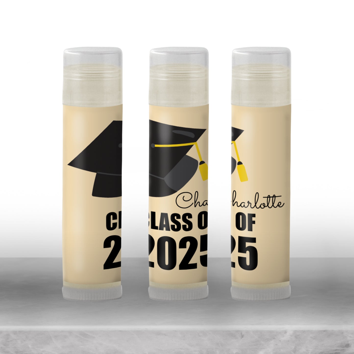 Class of 2025 Graduation Party Lip Balm Favors | PRINTED Labels or Lip Balm | School Colors Cap Design for College or High School Grad 4041