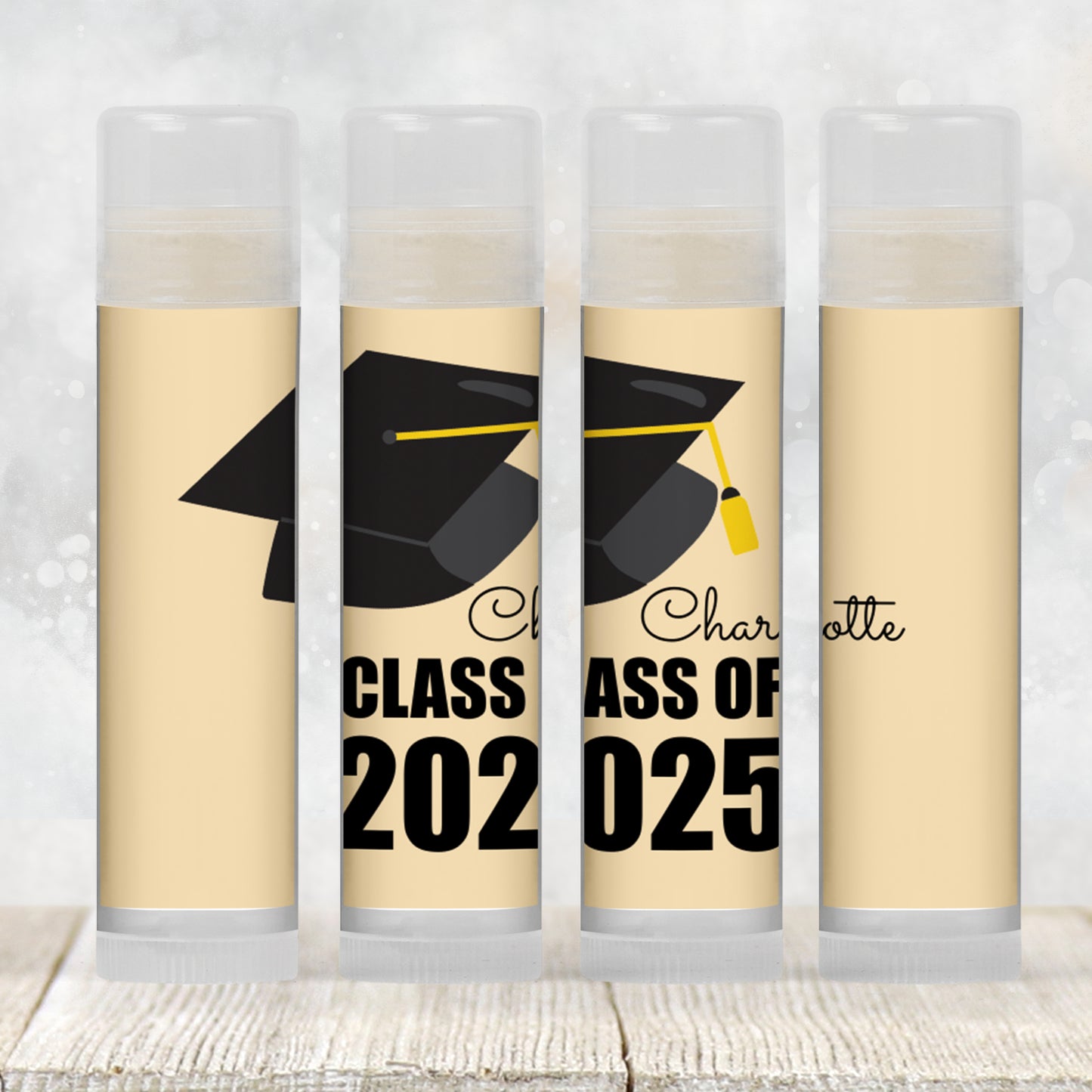 Class of 2025 Graduation Party Lip Balm Favors | PRINTED Labels or Lip Balm | School Colors Cap Design for College or High School Grad 4041