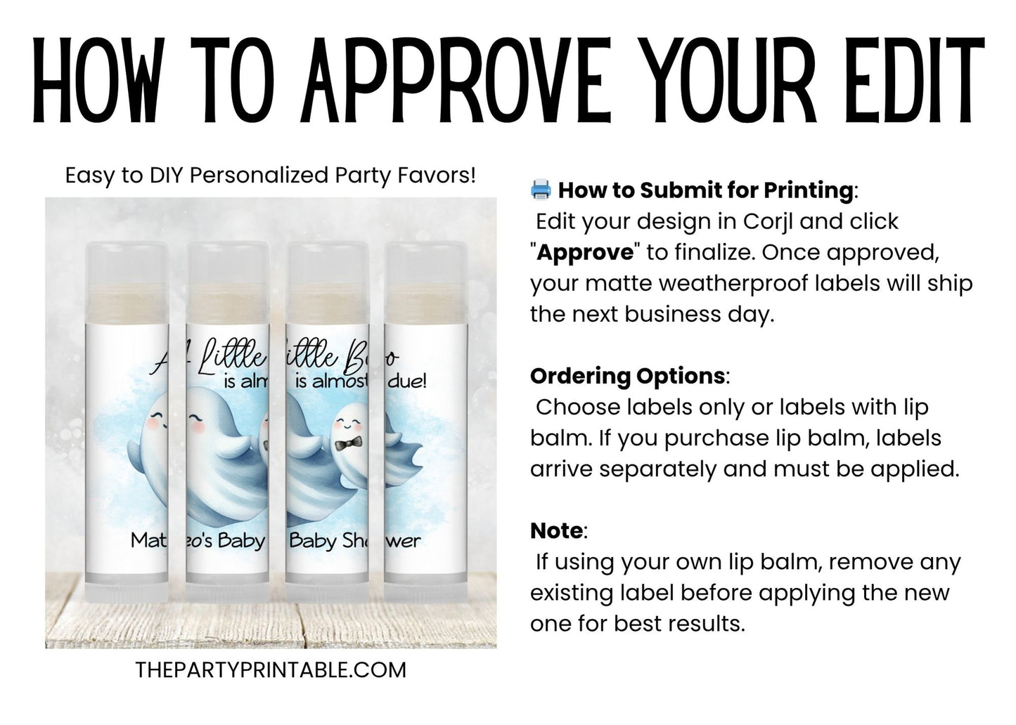Little Boo Baby Shower Favors PRINTED Lip Balm Labels or Lip Balm Favors | Blue Ghost Boy Theme | Fall Halloween Baby Shower Gift 4071