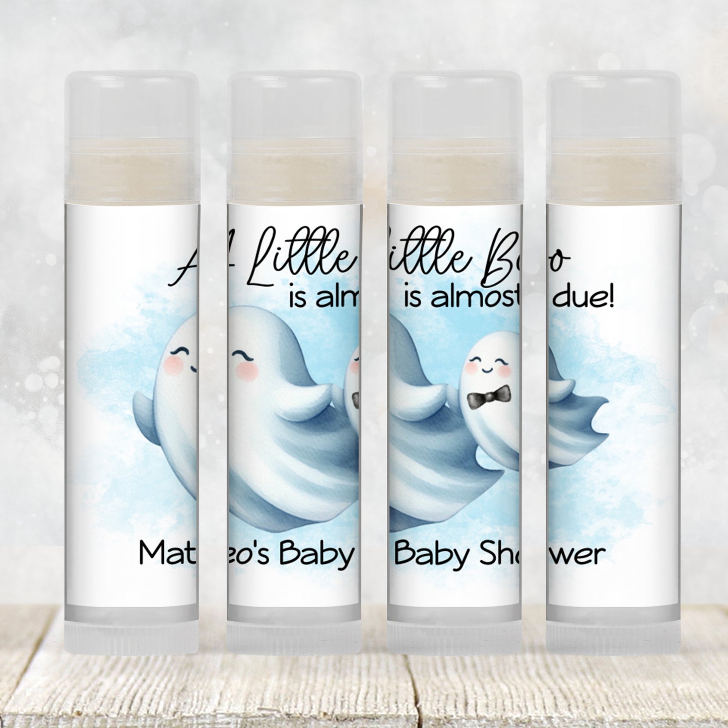 Little Boo Baby Shower Favors PRINTED Lip Balm Labels or Lip Balm Favors | Blue Ghost Boy Theme | Fall Halloween Baby Shower Gift 4071