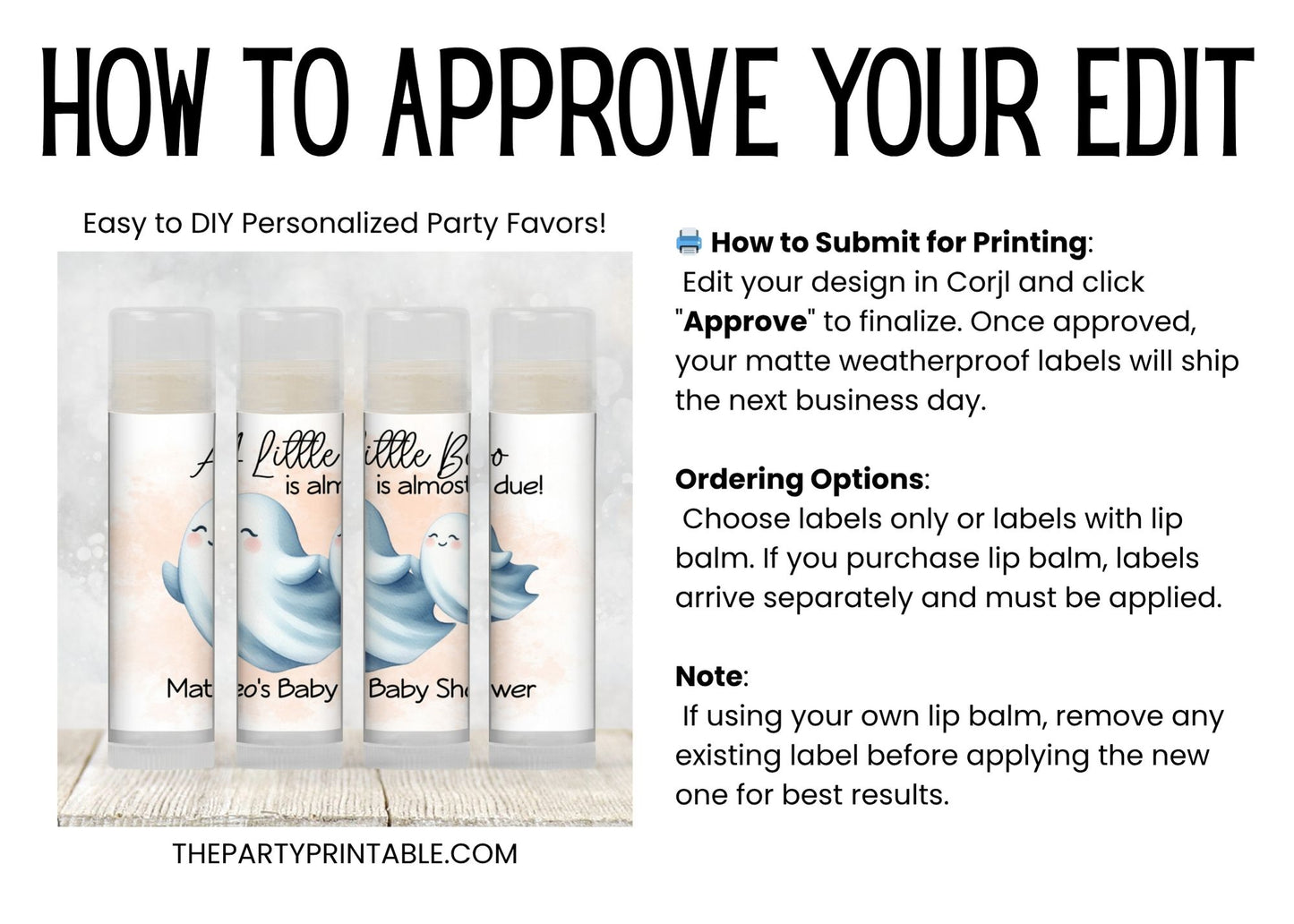 Little Boo Baby Shower Favors PRINTED Lip Balm Labels or Lip Balm Favors | Orange Ghost Gender Neutral Fall Halloween Baby Shower Gift 4071
