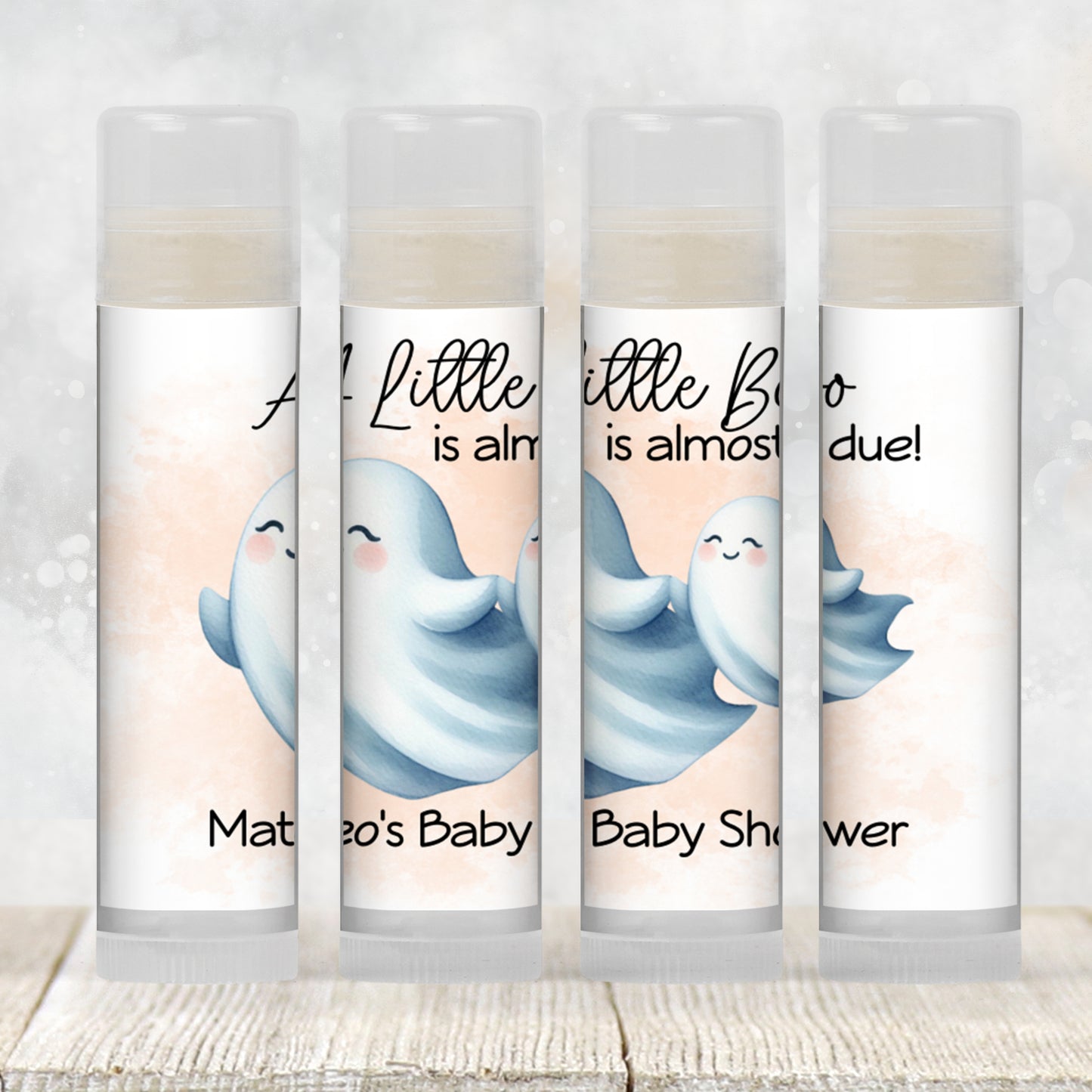 Little Boo Baby Shower Favors PRINTED Lip Balm Labels or Lip Balm Favors | Orange Ghost Gender Neutral Fall Halloween Baby Shower Gift 4071